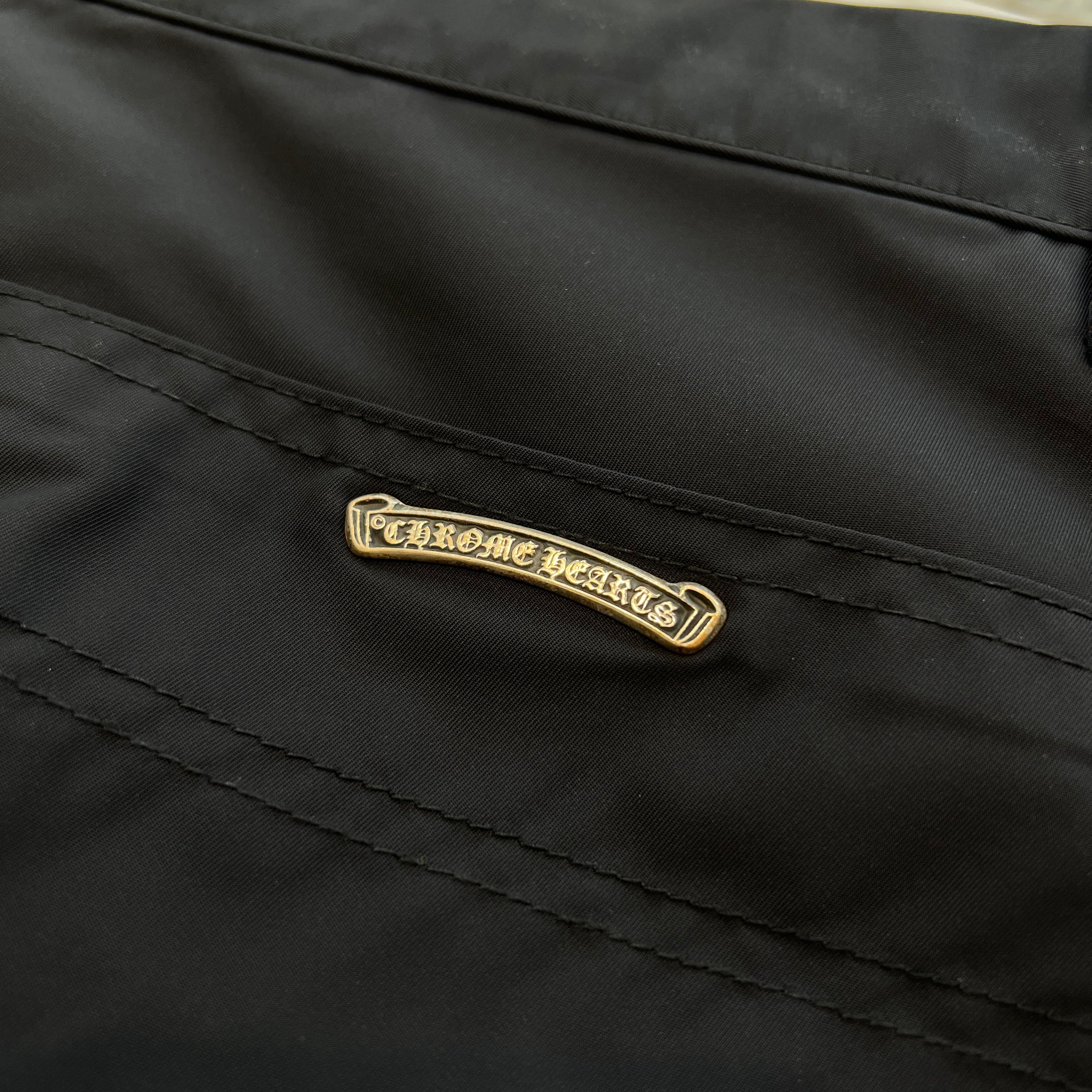 CHROME HEARTS Carpenter Leather Double Knee Nylon Leather Cross Patch Pants Size 34 クロムハーツ カーペンター レザーダブルニー ナイロン レザークロスパッチ ロングパンツ サイズ34