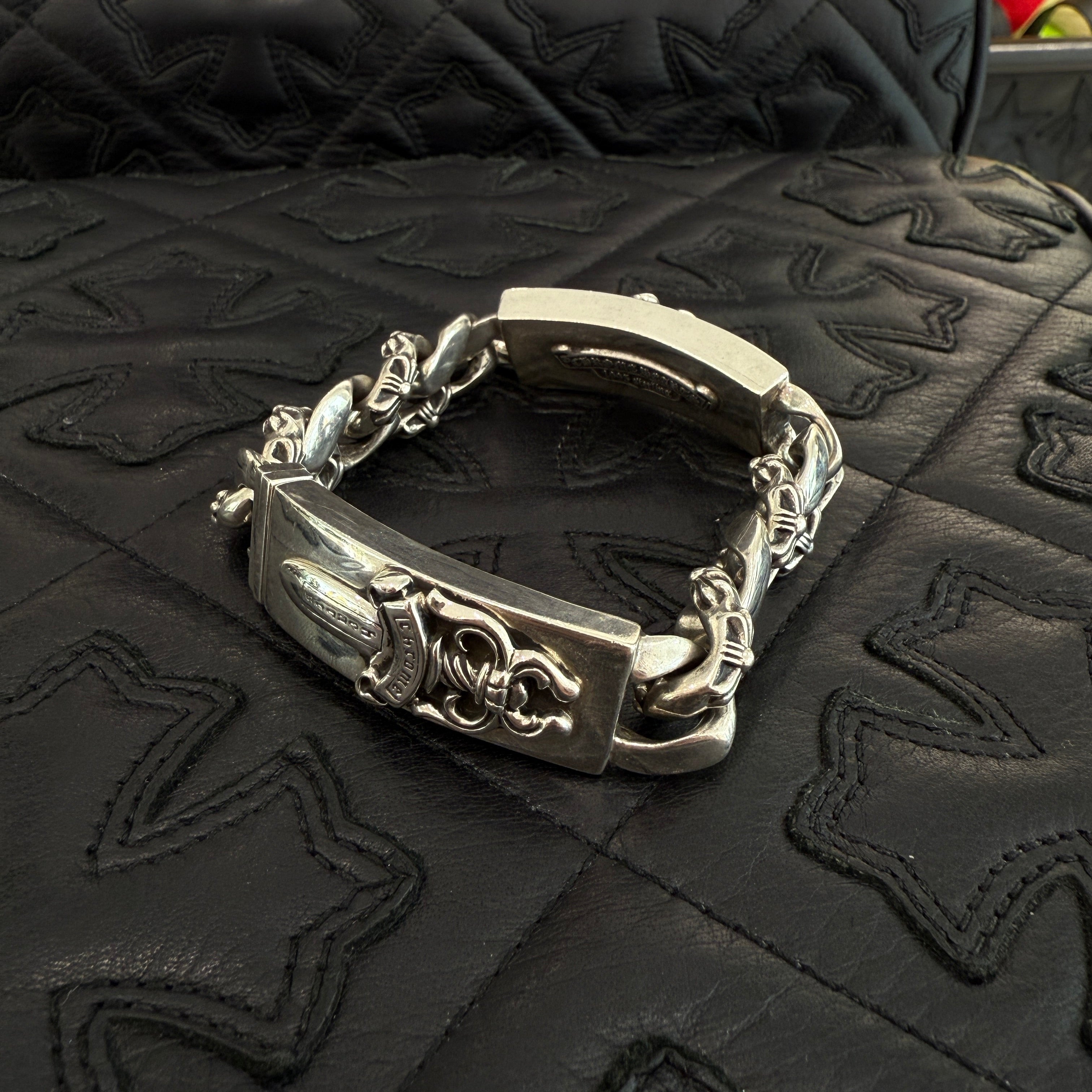 CHROME HEARTS FLORAL HEART Dagger Fancy Chain Double ID Bracelet クロムハ―ツ フローラルハート ダガー ファンシーチェーン ダブルID ブレスレット