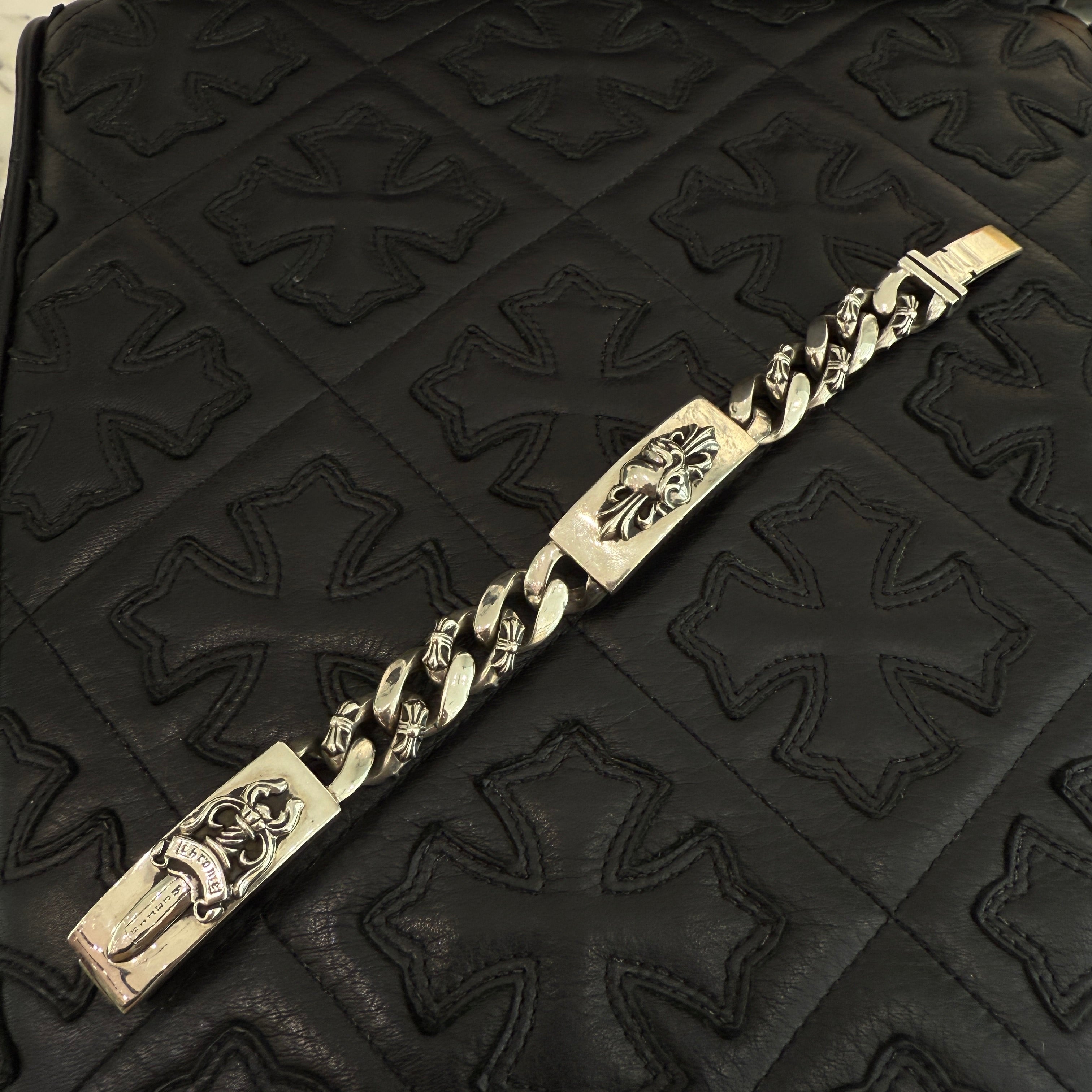 CHROME HEARTS FLORAL HEART Dagger Fancy Chain Double ID Bracelet クロムハ―ツ フローラルハート ダガー ファンシーチェーン ダブルID ブレスレット