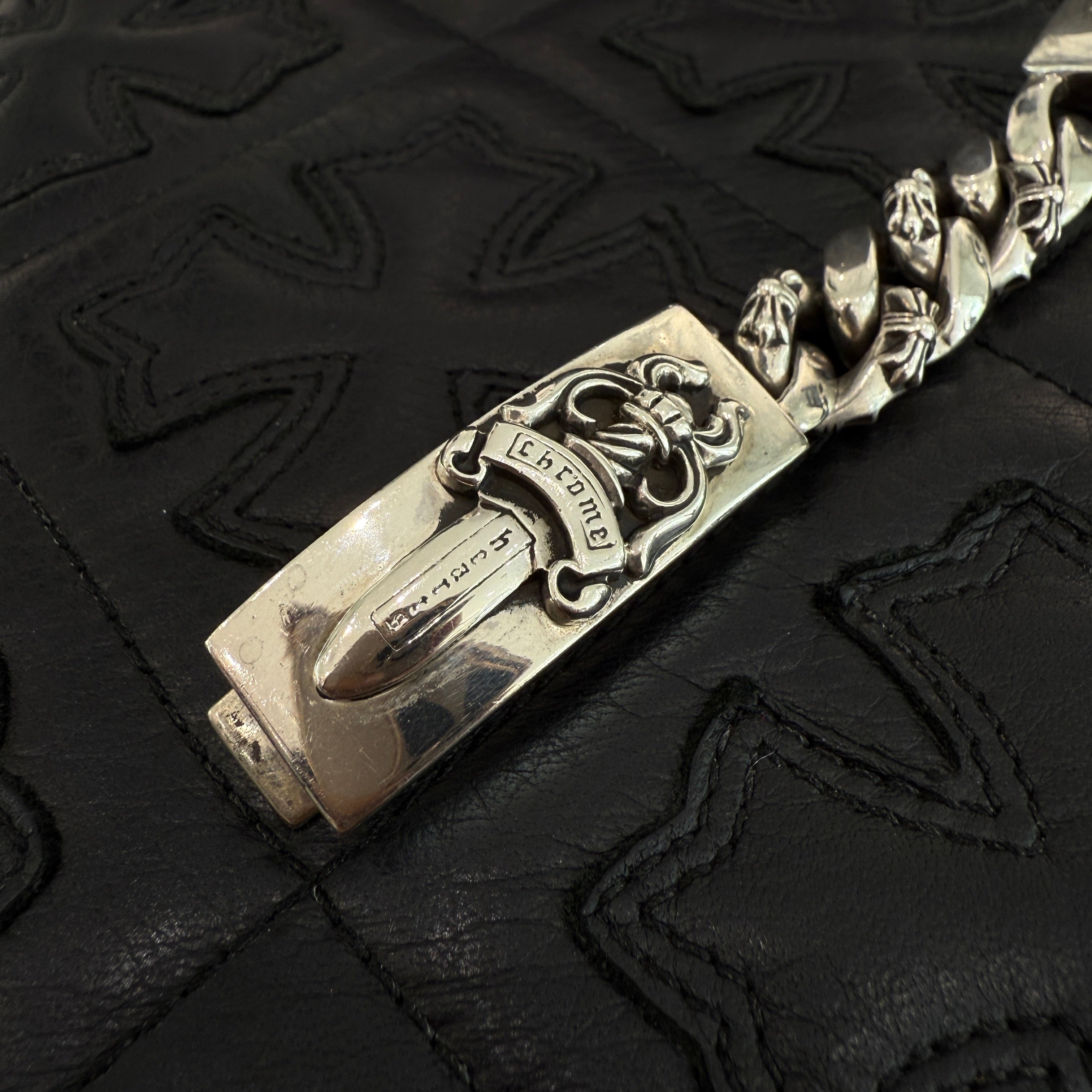 CHROME HEARTS FLORAL HEART Dagger Fancy Chain Double ID Bracelet クロムハ―ツ フローラルハート ダガー ファンシーチェーン ダブルID ブレスレット