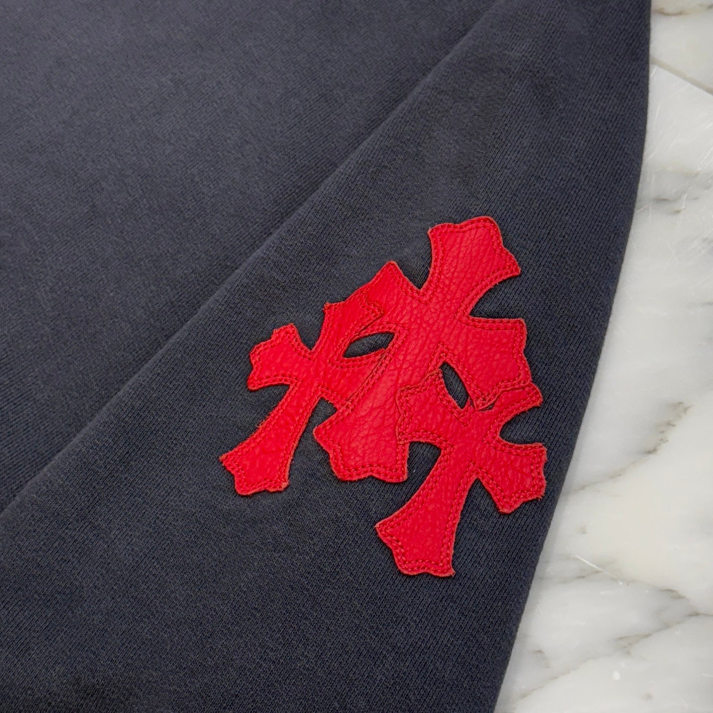 CHROME HEARTS Y NOT Triple Cross Leather Patch Sweat Shirt Size S クロムハーツ ワイノット トリプルクロス レザーパッチ スウェットシャツ サイズS