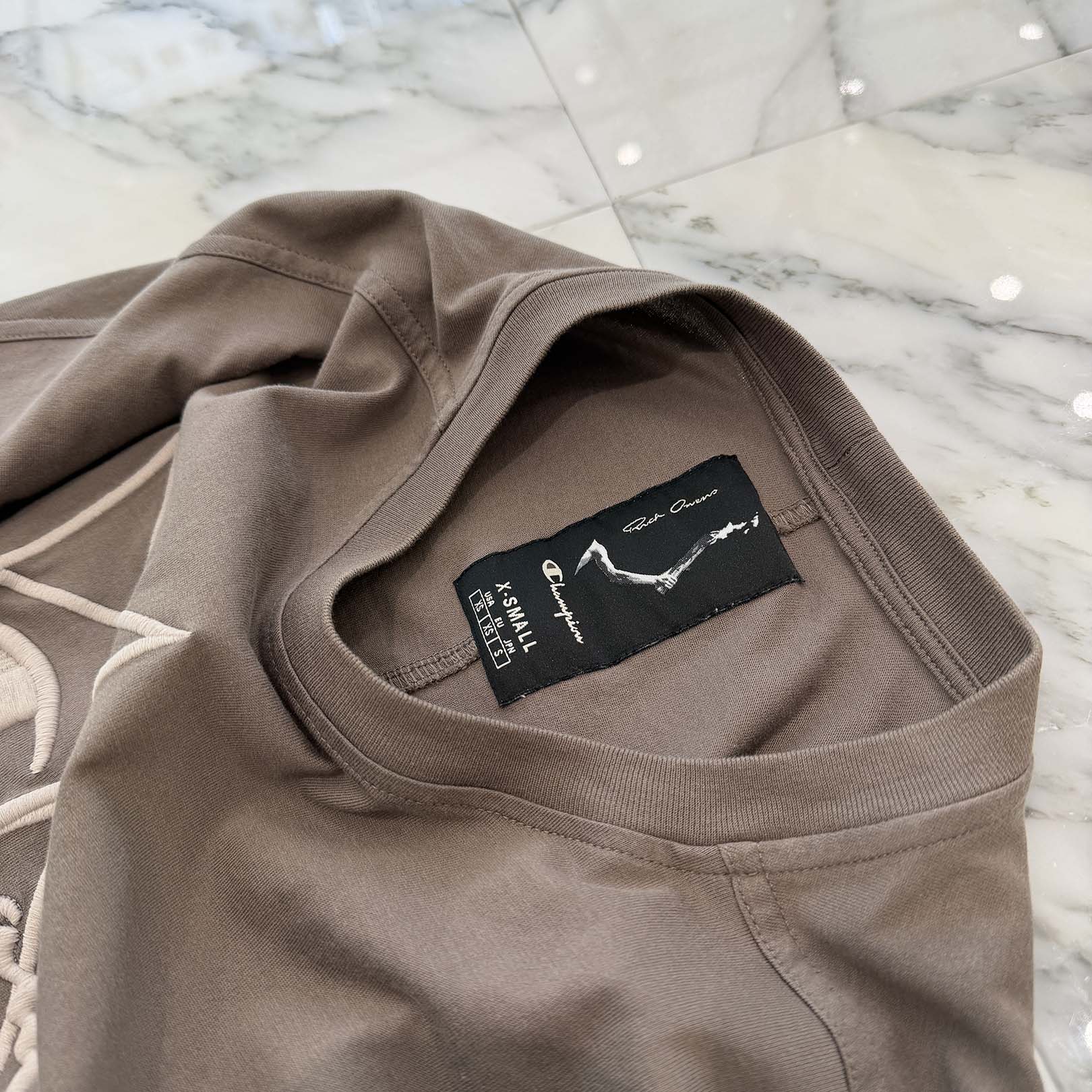 Rick Owens × Champion 2023SS Logo Embroidered Tommy Tee CM02C9229-CHJEG Size S リックオウエンス × チャンピオン ロゴ刺繡トミー Tシャツ サイズS
