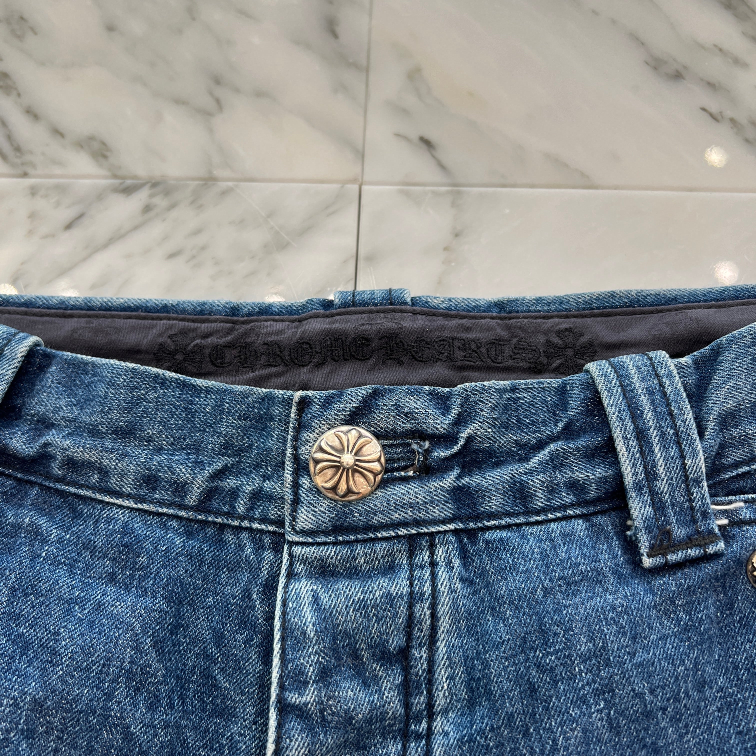 CHROME HEARTS Carpenter Cross Ball Button Denim Shorts Size 32 クロムハーツ カーペンター クロスボールボタン デニムショーツ サイズ32