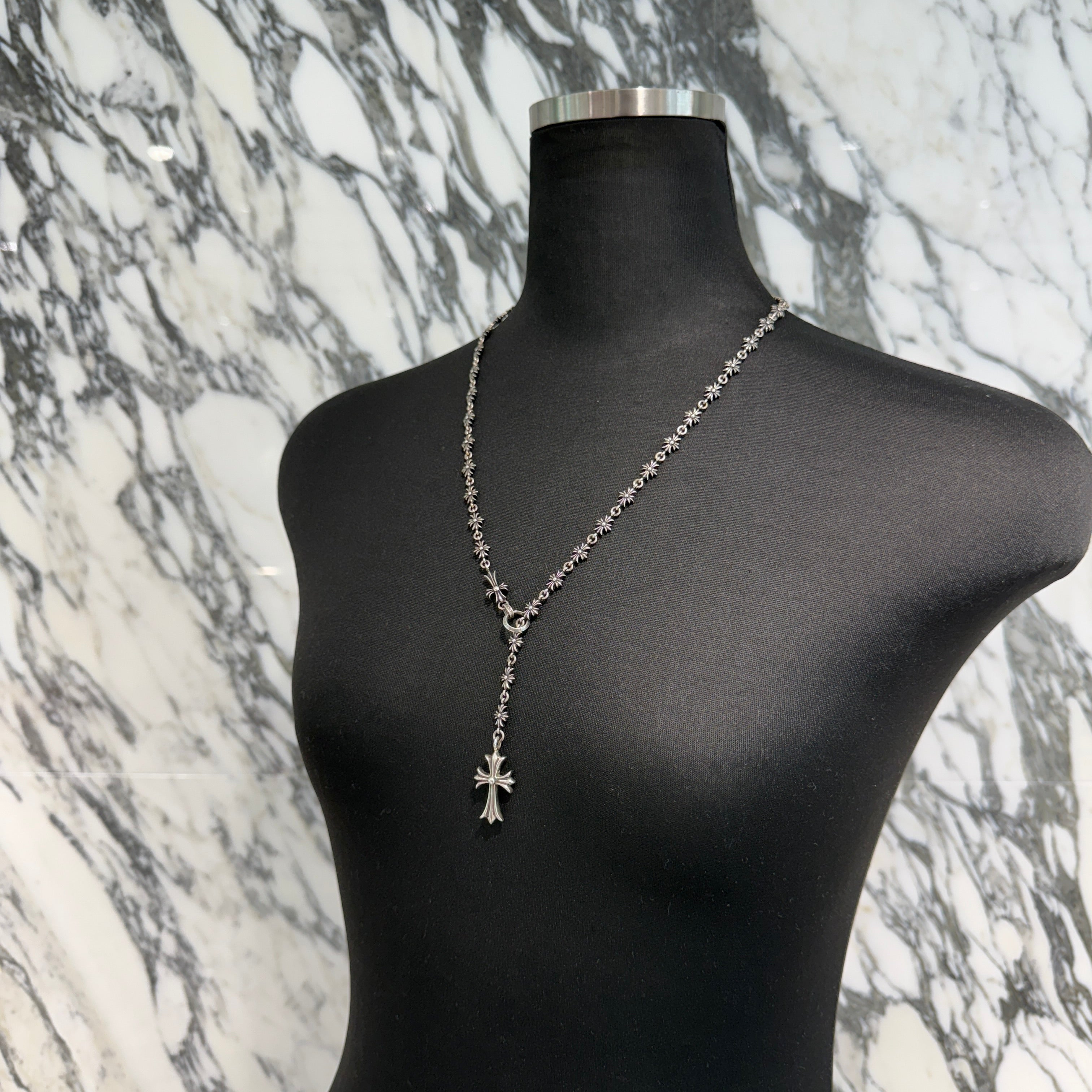 CHROME HEARTS Rosary Chalk CH Plus Chain Necklace クロムハ―ツ ロザリオ チョーク CHプラス チェーン ネックレス