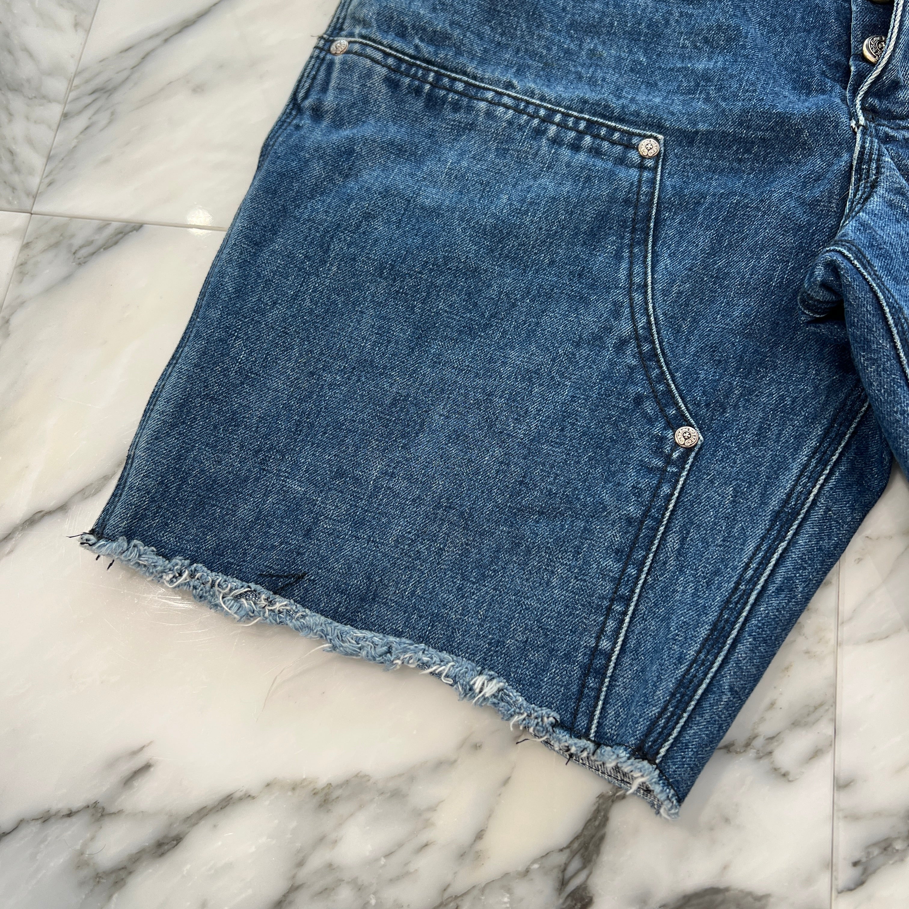 CHROME HEARTS Carpenter Cross Ball Button Denim Shorts Size