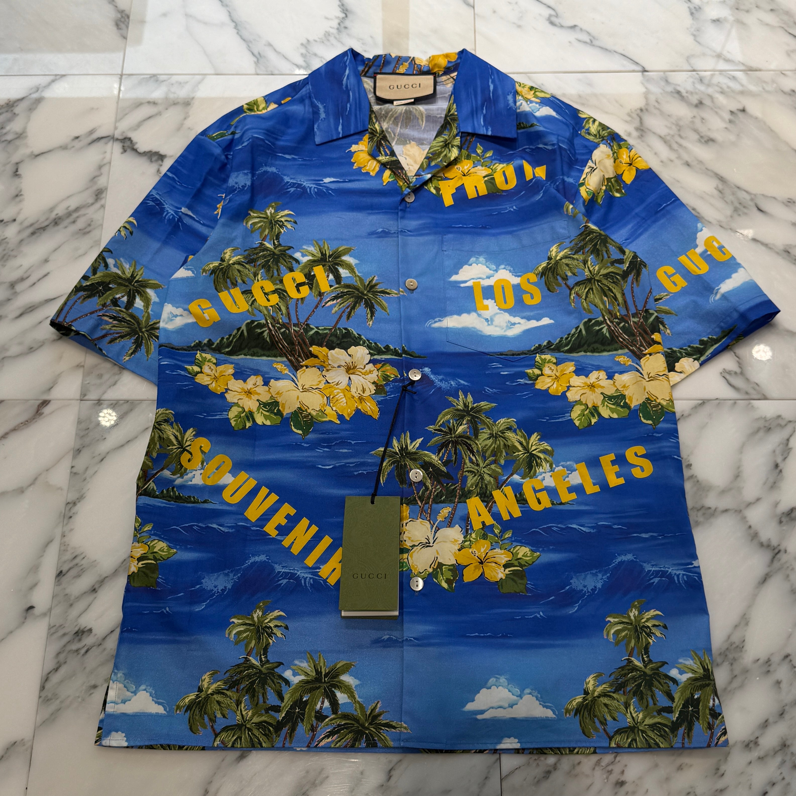 GUCCI 2022SS Palm Tree Printed Poplin Bowling Shirt 694124 ZAJSR Size 44 グッチ パームツリープリント ポプリンボーリング シャツ サイズ44