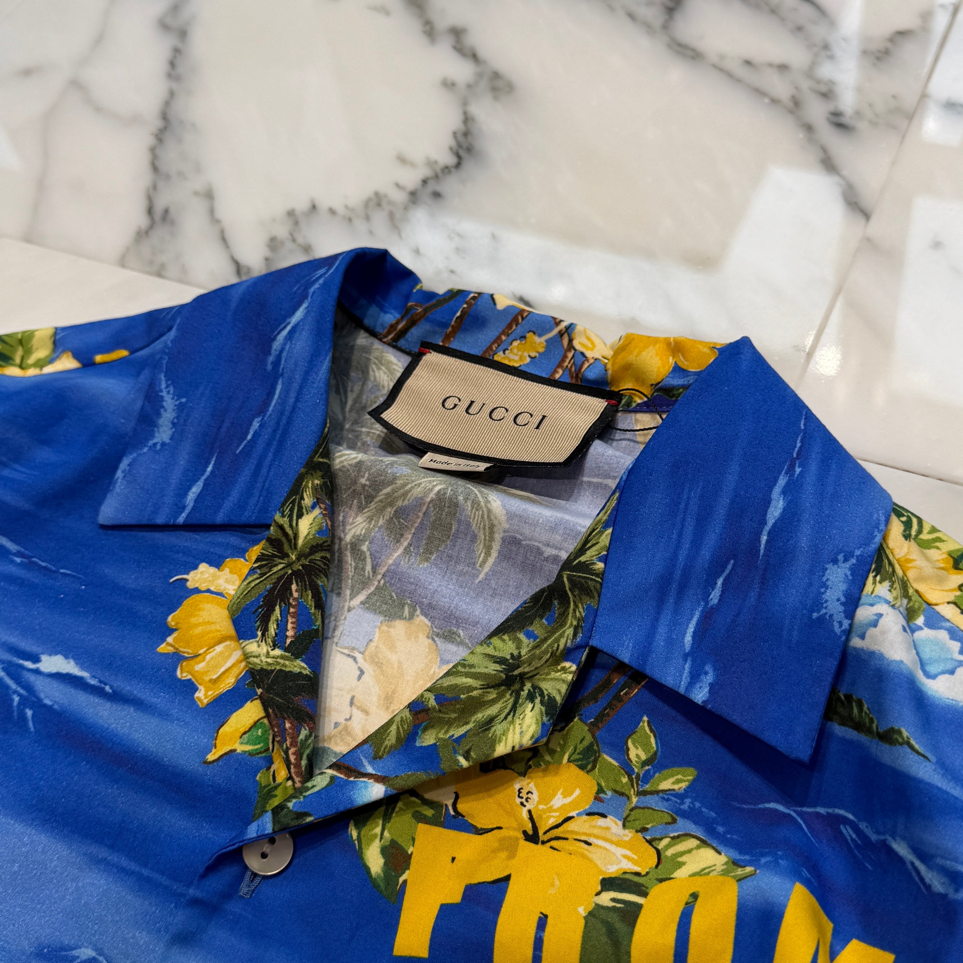 GUCCI 2022SS Palm Tree Printed Poplin Bowling Shirt 694124 ZAJSR Size 44 グッチ パームツリープリント ポプリンボーリング シャツ サイズ44