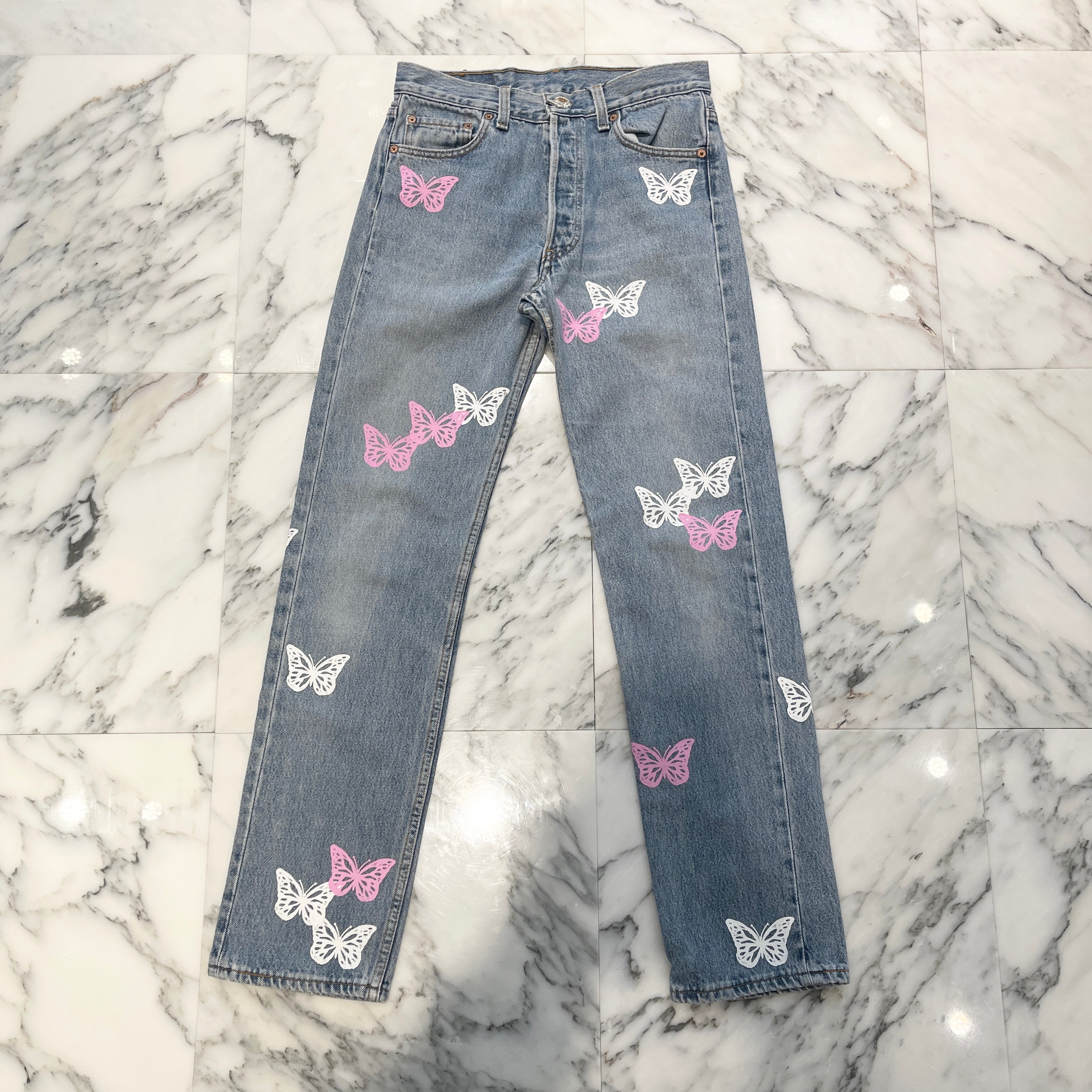ABOUT DREAMS Butterfly Jeans Size W31 L32 アバウトドリームズ バタフライジーンズ インディゴ×ホワイト×ピンク サイズW31×L32