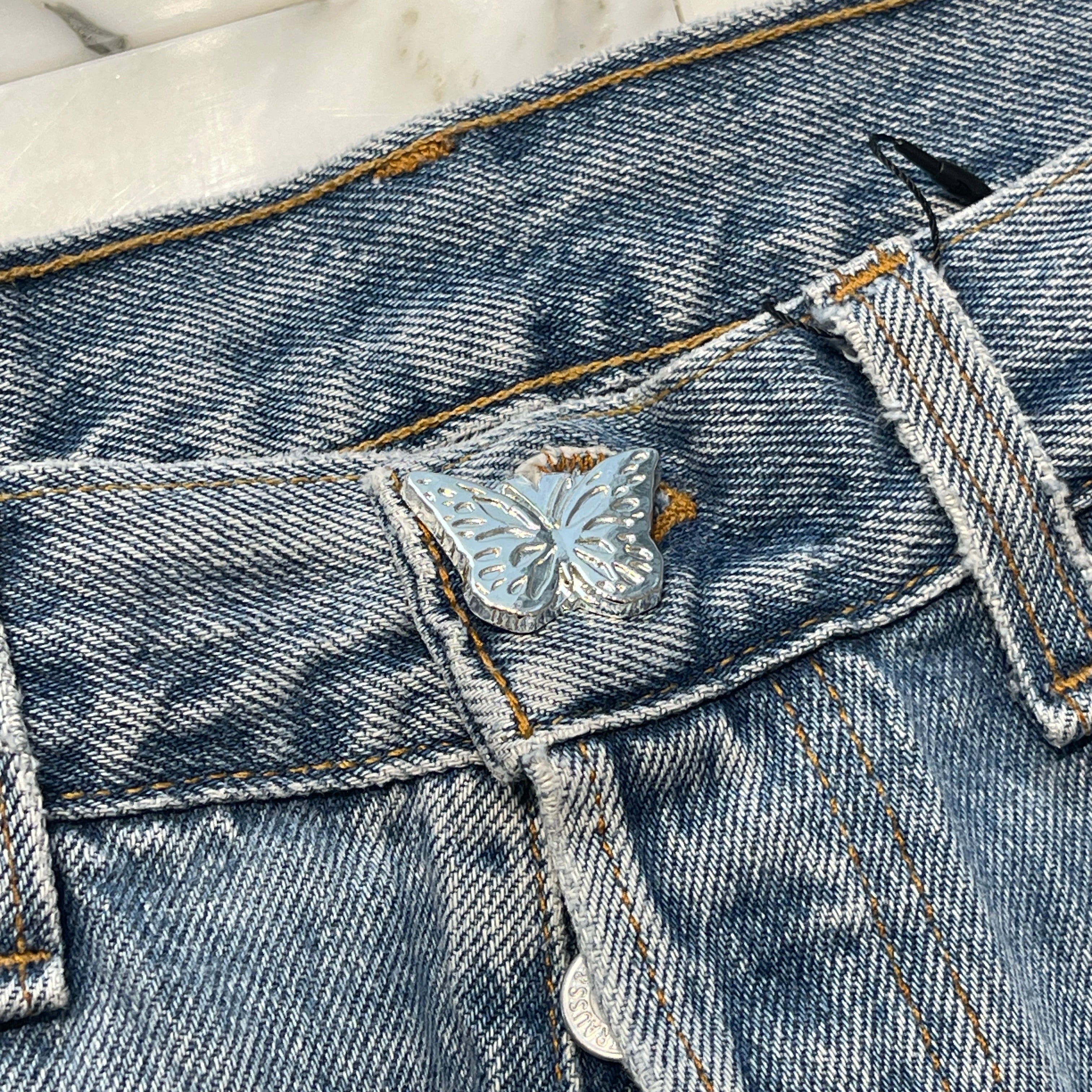 ABOUT DREAMS Butterfly Jeans Size W31 L32 アバウトドリームズ バタフライジーンズ インディゴ×ホワイト×ピンク サイズW31×L32