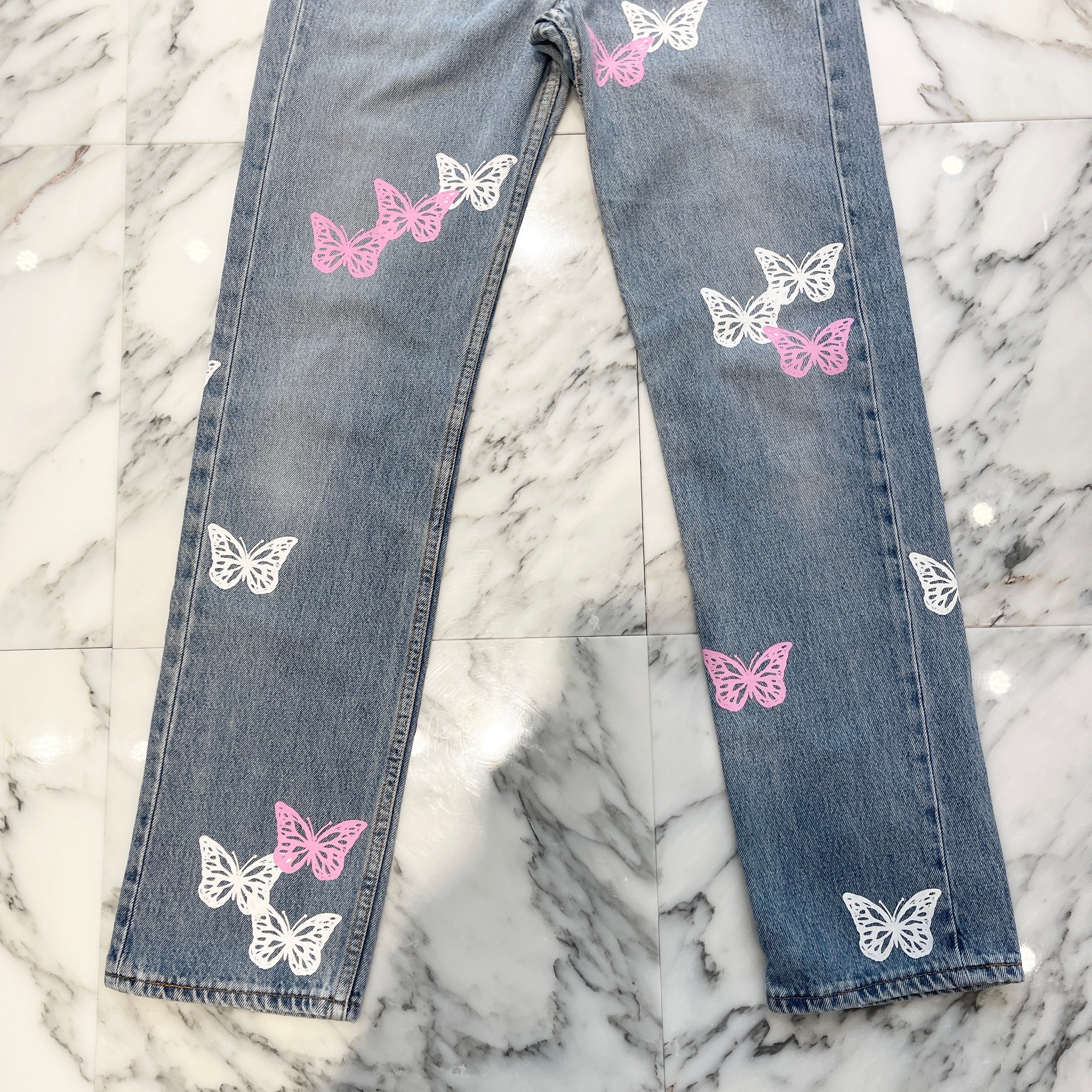 ABOUT DREAMS Butterfly Jeans Size W31 L32 アバウトドリームズ バタフライジーンズ インディゴ×ホワイト×ピンク サイズW31×L32