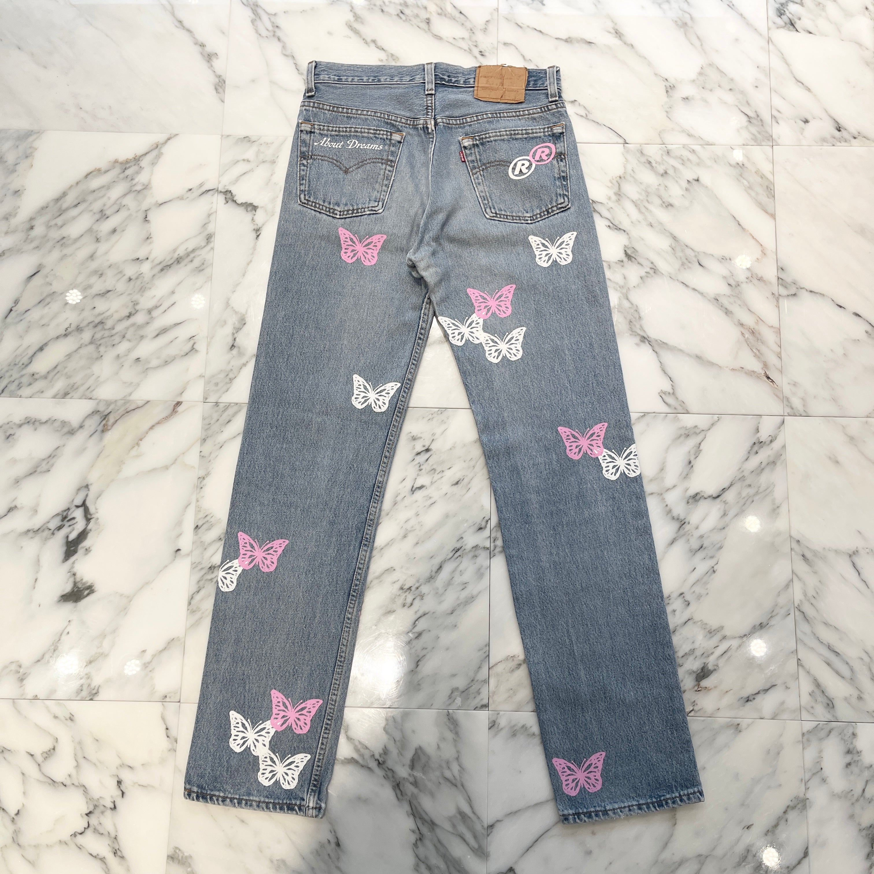 ABOUT DREAMS Butterfly Jeans Size W31 L32 アバウトドリームズ バタフライジーンズ インディゴ×ホワイト×ピンク サイズW31×L32