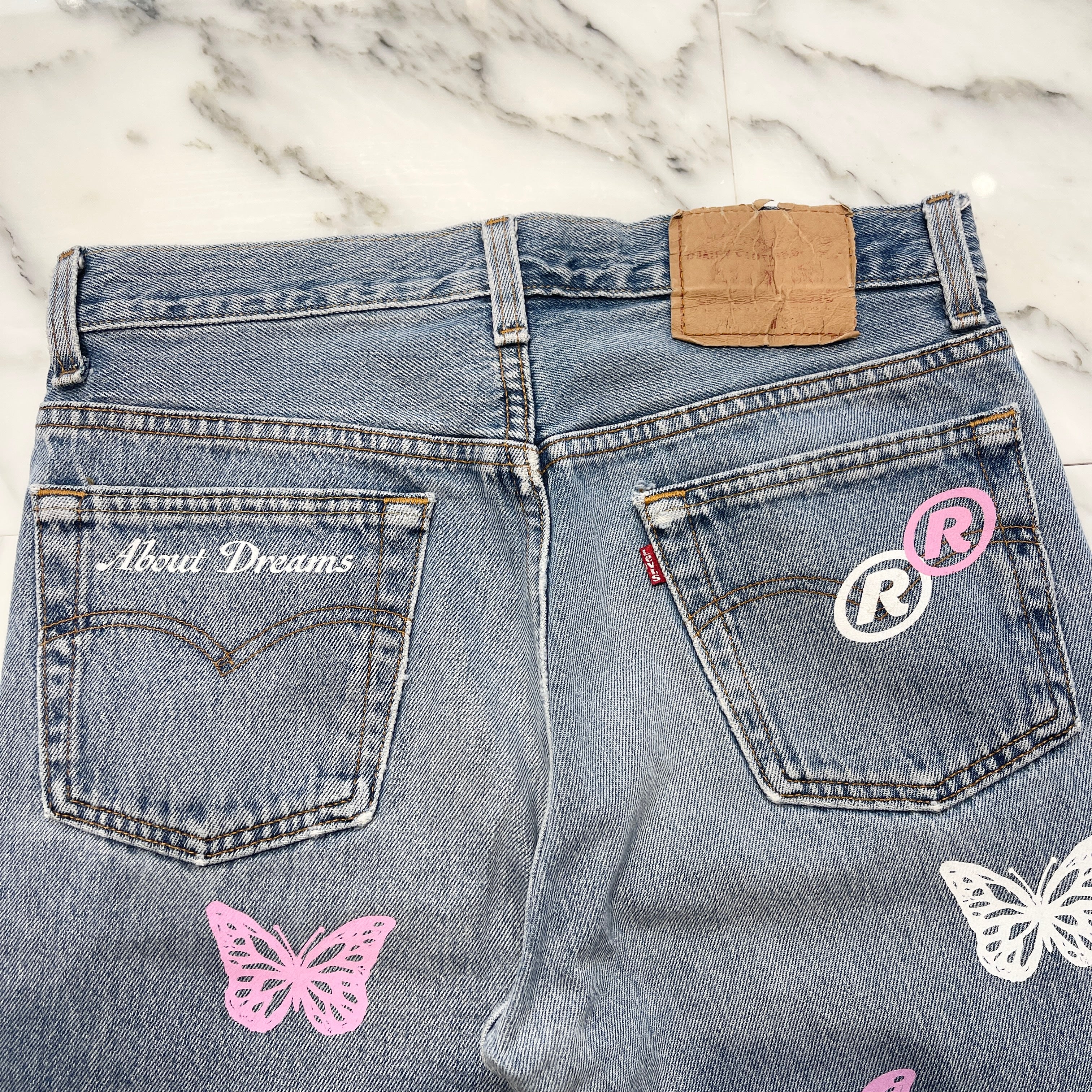 ABOUT DREAMS Butterfly Jeans Size W31 L32 アバウトドリームズ バタフライジーンズ インディゴ×ホワイト×ピンク サイズW31×L32