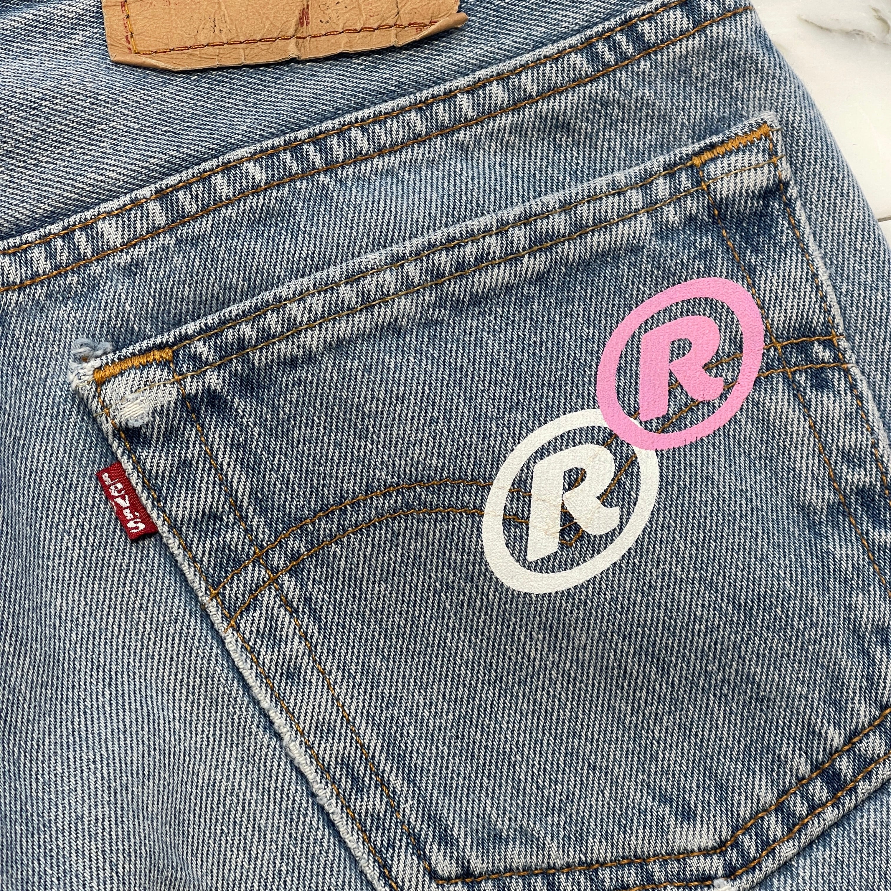 ABOUT DREAMS Butterfly Jeans Size W31 L32 アバウトドリームズ バタフライジーンズ インディゴ×ホワイト×ピンク サイズW31×L32