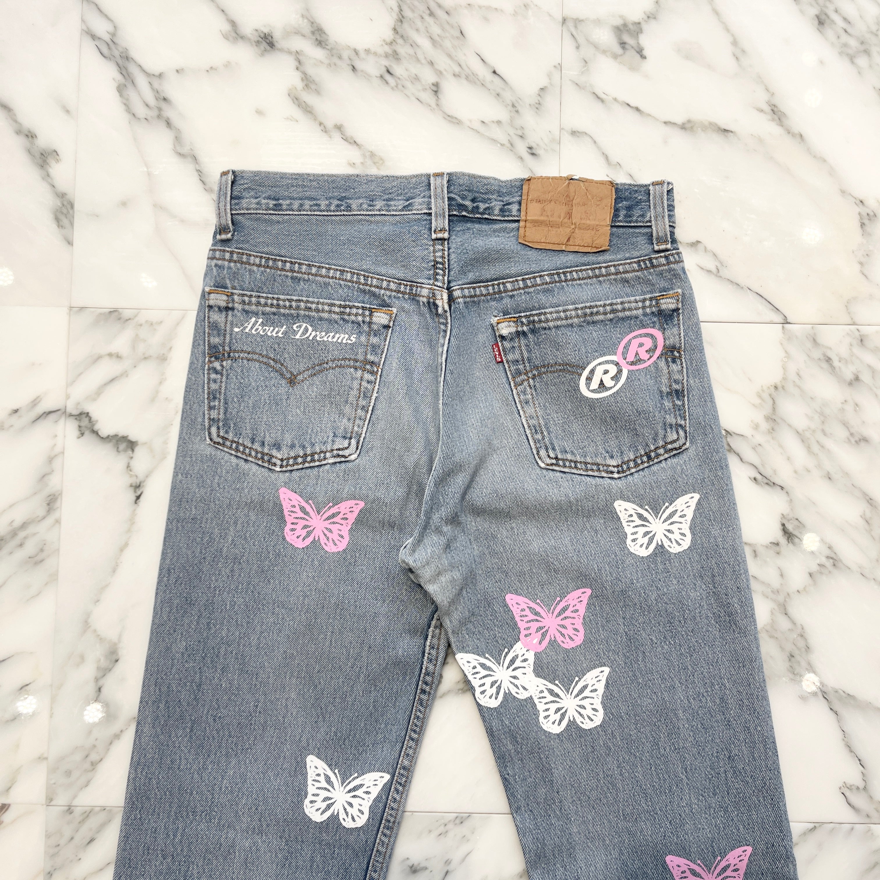 ABOUT DREAMS Butterfly Jeans Size W31 L32 アバウトドリームズ バタフライジーンズ インディゴ×ホワイト×ピンク サイズW31×L32