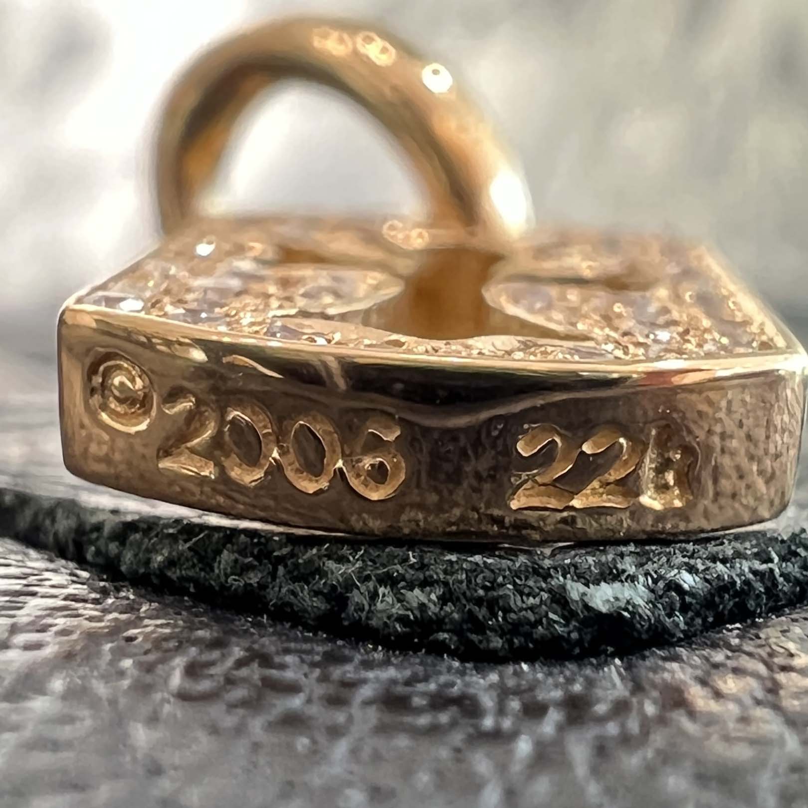 CHROME HEARTS 22K Tiny Cut Out Cross Dock Tag Pendant Charm Pave