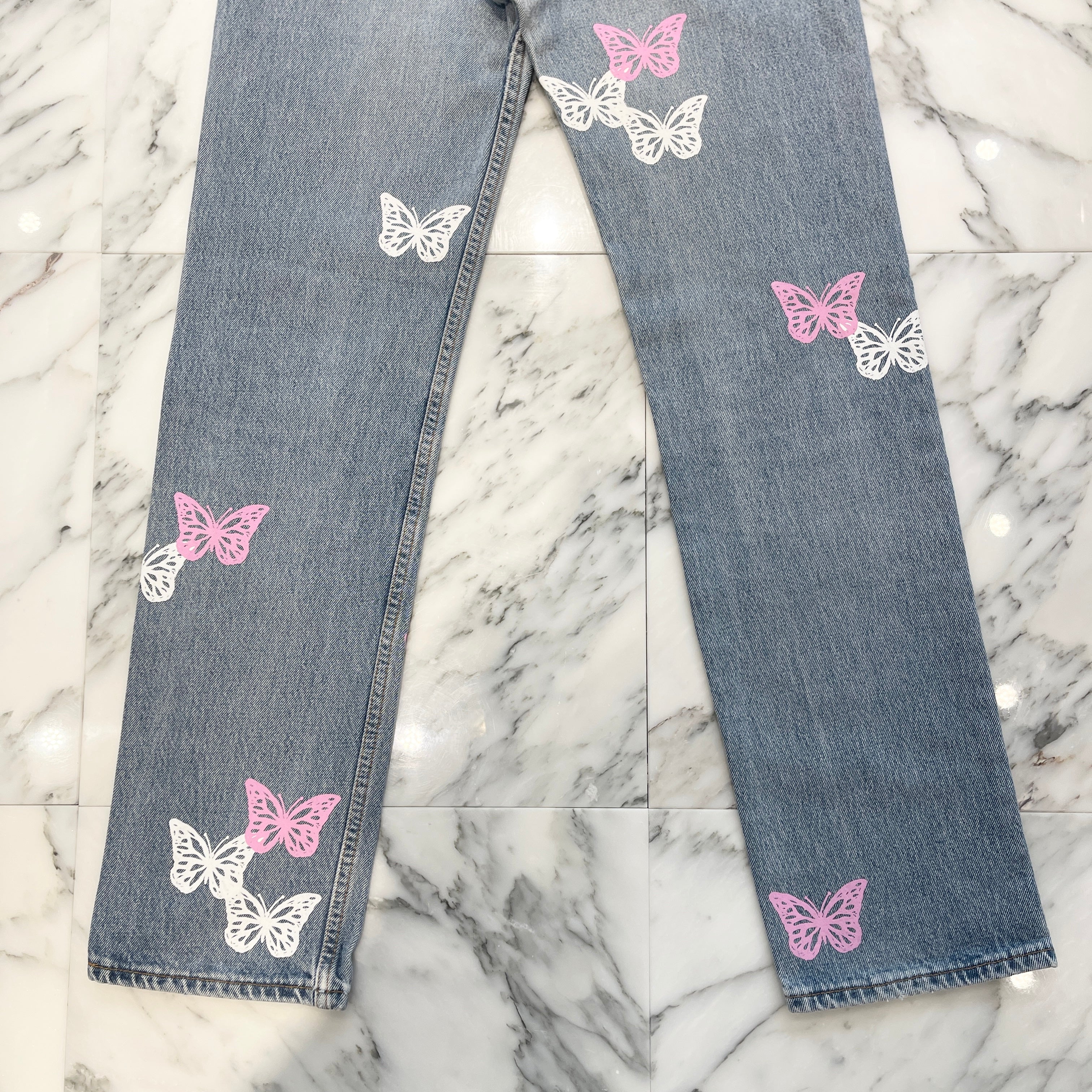 ABOUT DREAMS Butterfly Jeans Size W31 L32 アバウトドリームズ バタフライジーンズ インディゴ×ホワイト×ピンク サイズW31×L32