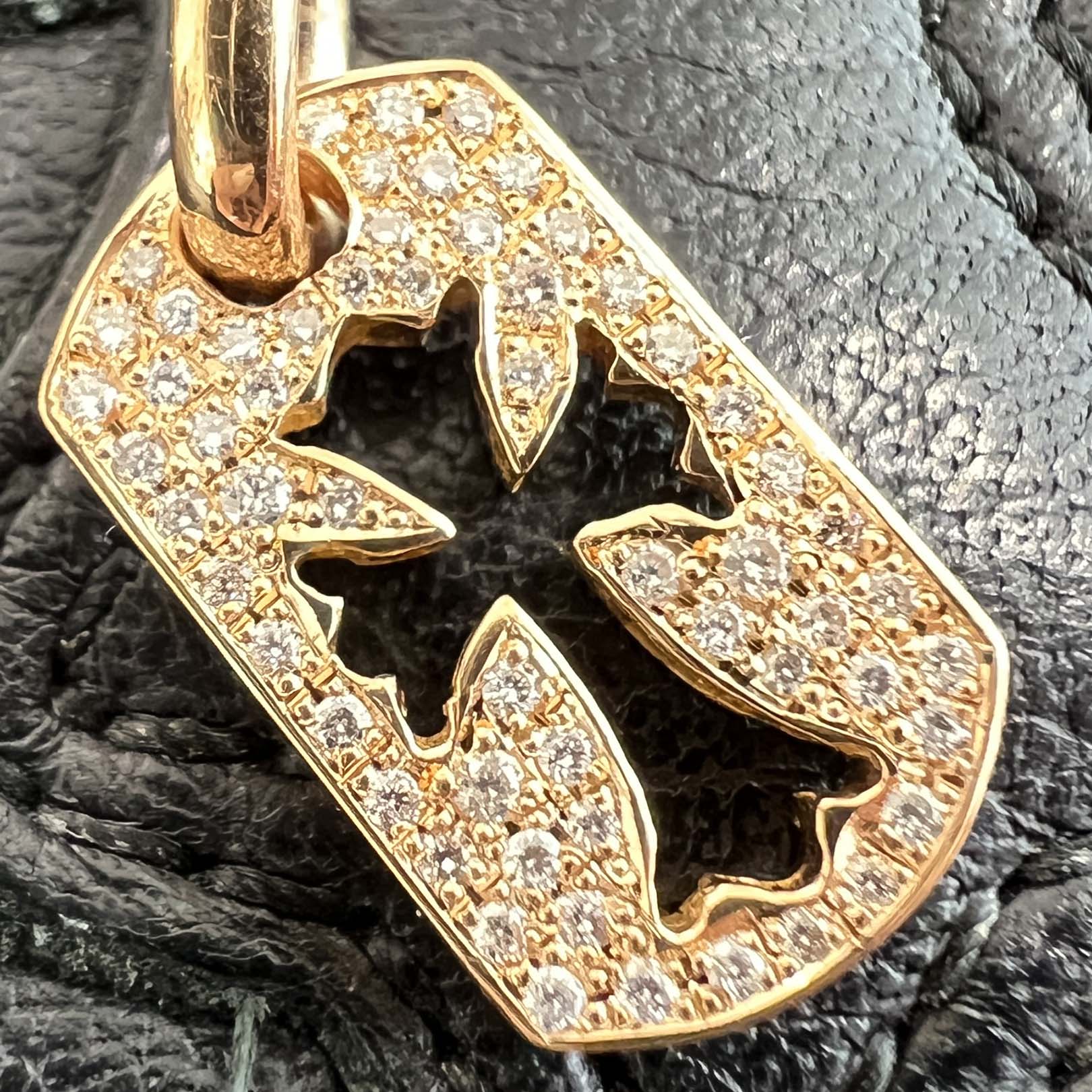 CHROME HEARTS 22K Tiny Cut Out Cross Dock Tag Pendant Charm Pave Diamond クロムハーツ 22K タイニー カットアウトクロス ドッグタグ ペンダントチャーム パヴェダイヤモンド