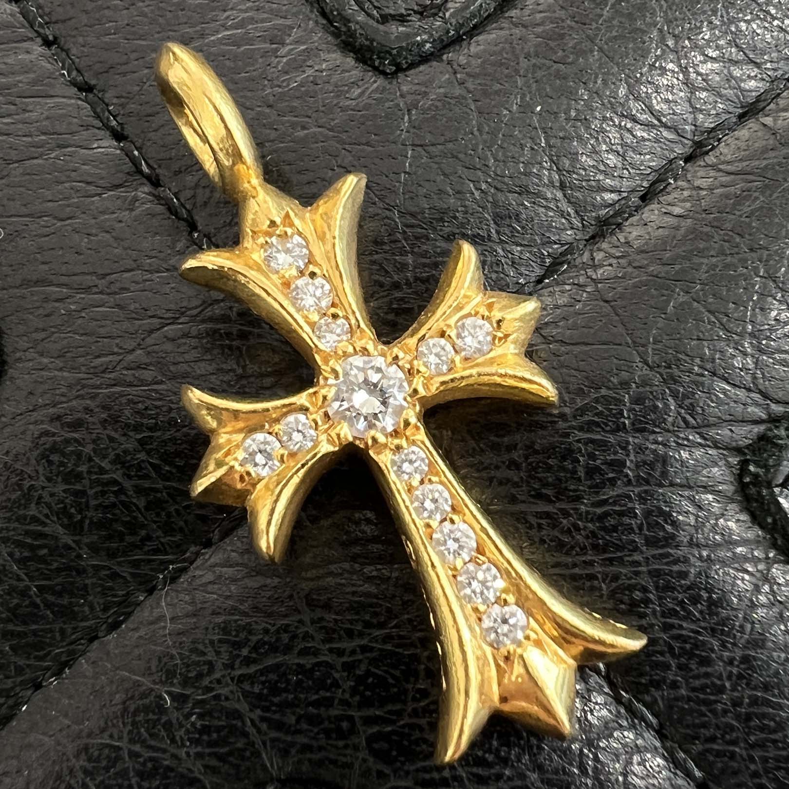 CHROME HEARTS 22K Tiny Fat Cross Pave Diamond Pendant Top クロムハーツ 22K タイニーファット クロス パヴェダイヤモンド ペンダントトップ
