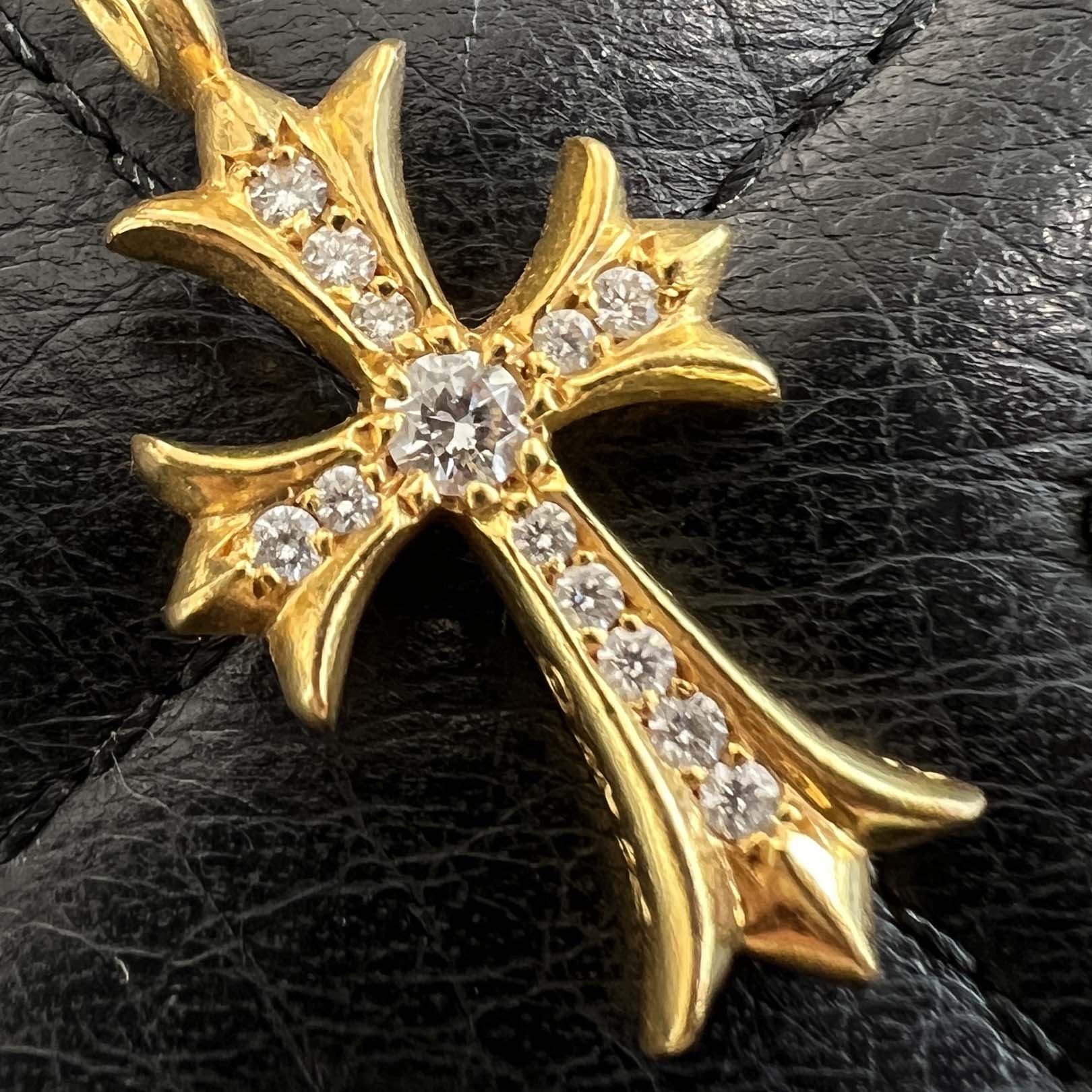 CHROME HEARTS 22K Tiny Fat Cross Pave Diamond Pendant Top クロムハーツ 22K タイニーファット クロス パヴェダイヤモンド ペンダントトップ