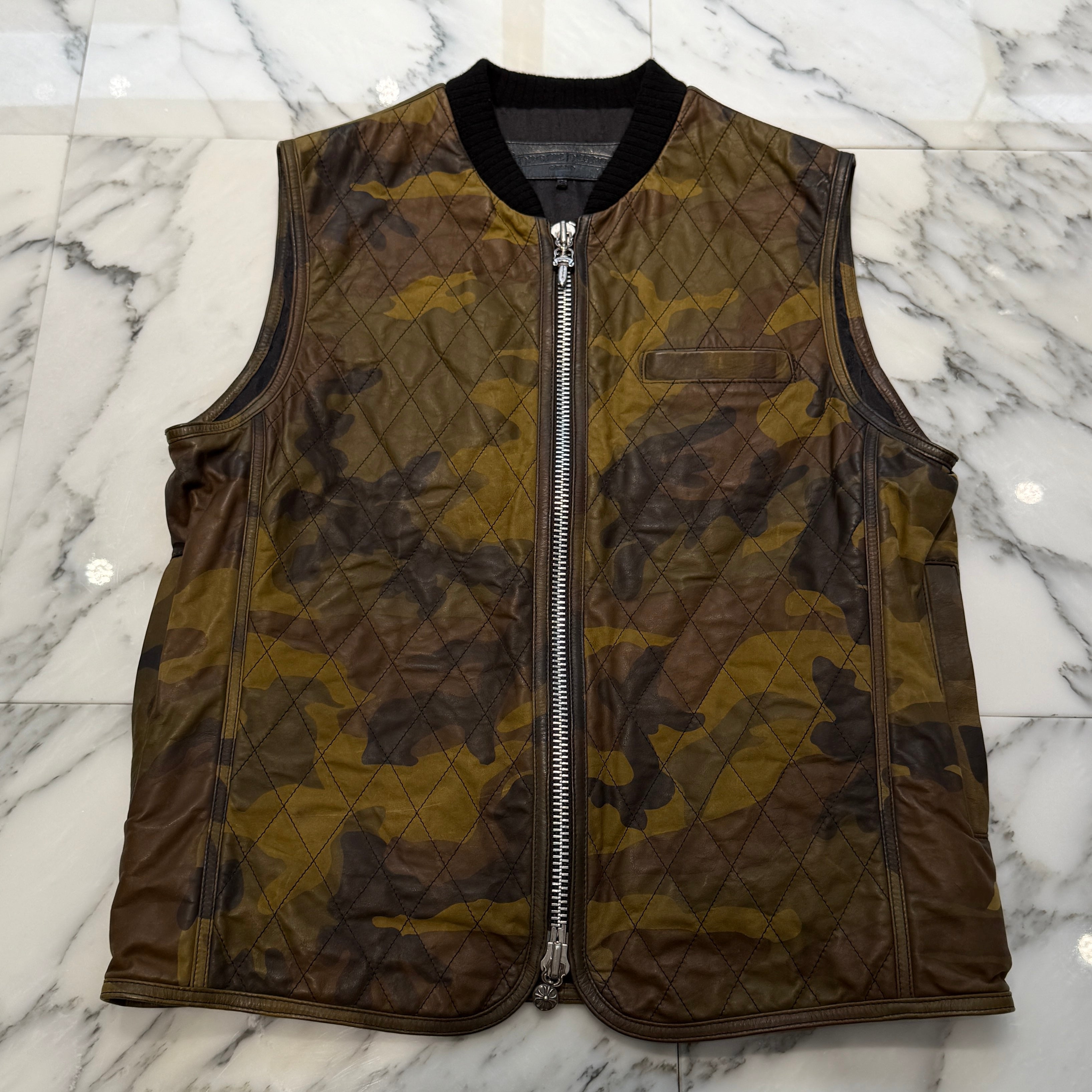 CHROME HEARTS Camouflage Leather Cross Patch DUCK VEST Size S クロムハーツ カモフラージュ レザークロスパッチ ダックベスト サイズS