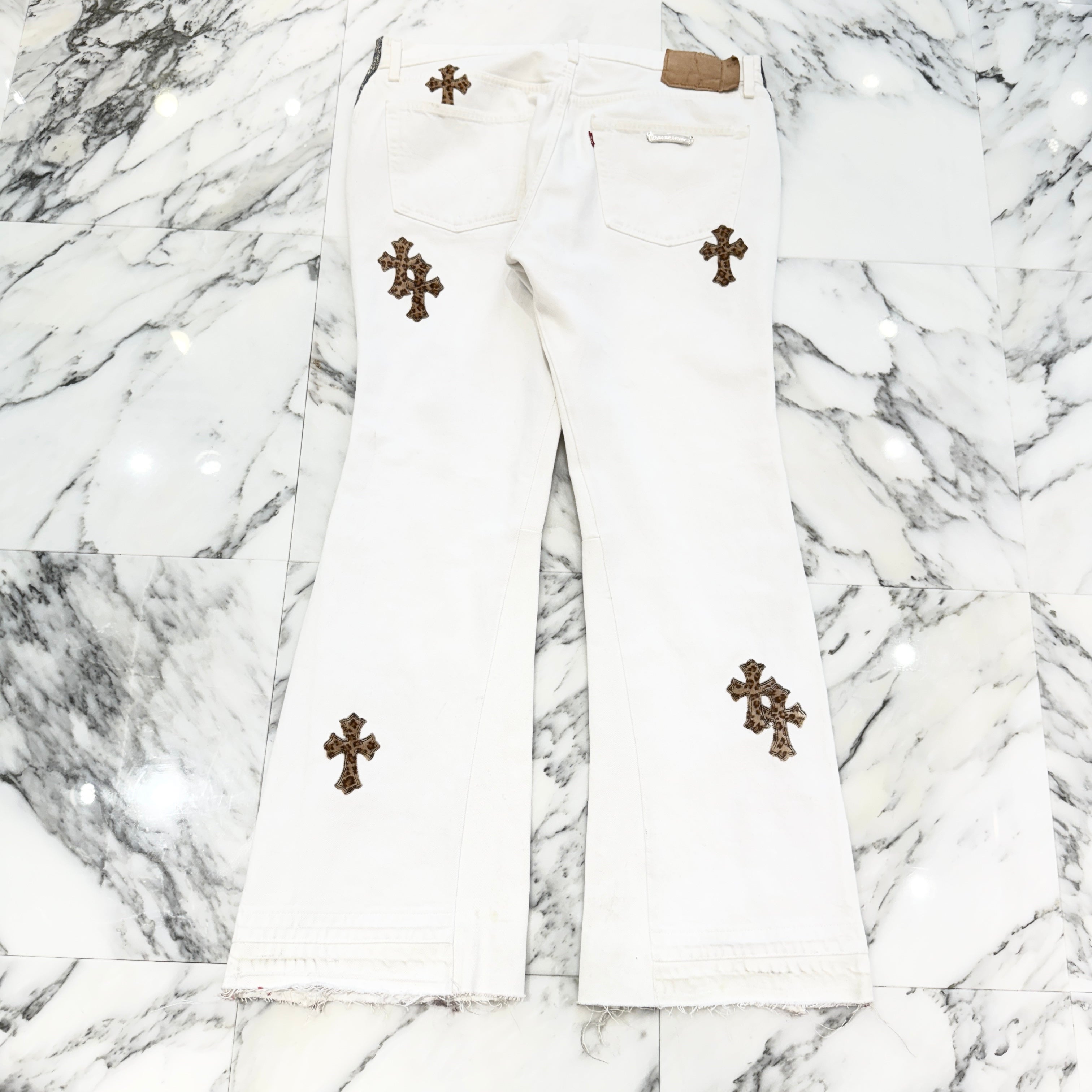 CHROME HEARTS × GALLERY DEPT. Levi's VNTG Leopard Harako Leather Cross Patch Jeans Size 34 クロムハーツ × ギャラリーデプト リーバイス ヴィンテージ レオパード ハラコレザー クロスパッチ ジーンズ サイズ34