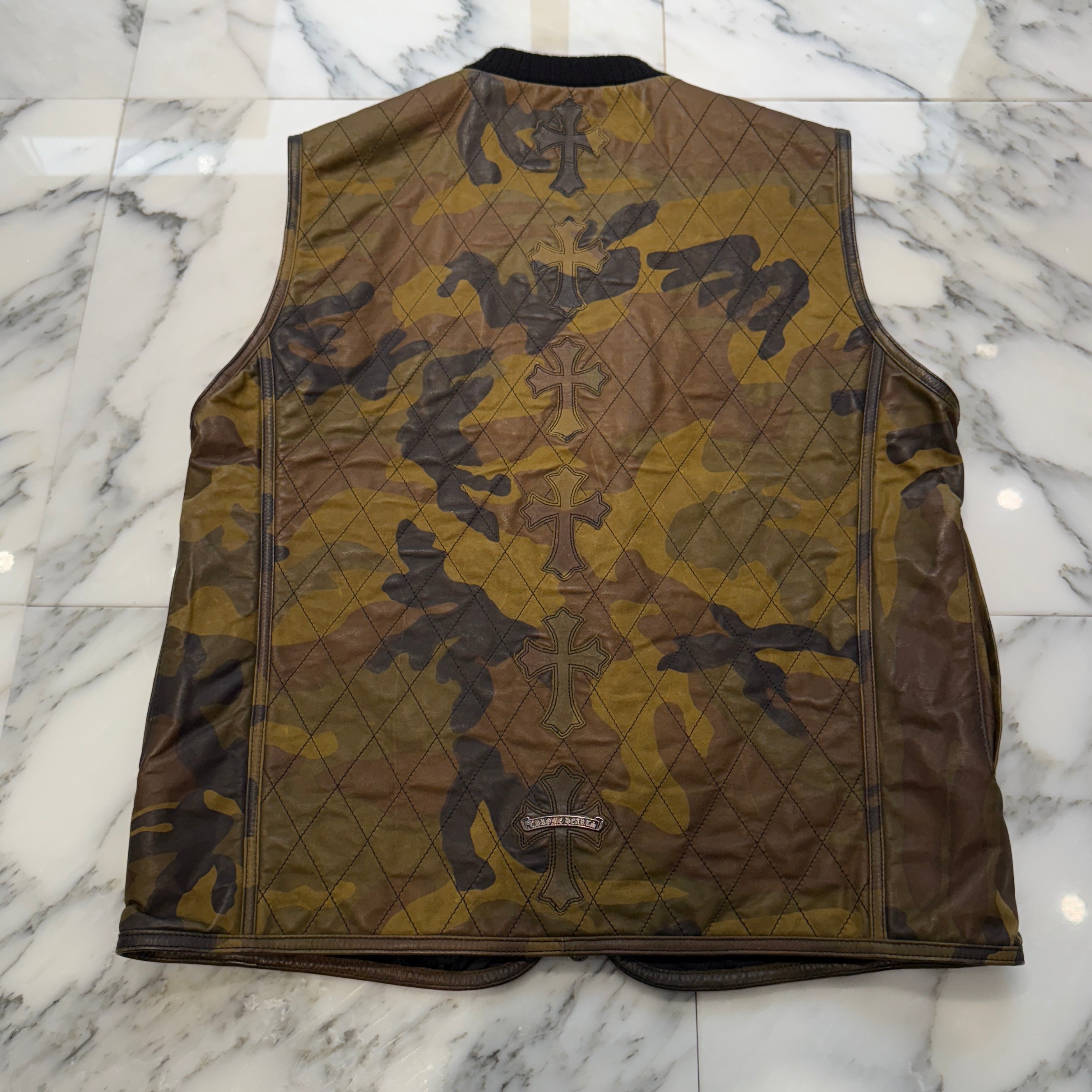 CHROME HEARTS Camouflage Leather Cross Patch DUCK VEST Size S クロムハーツ カモフラージュ レザークロスパッチ ダックベスト サイズS