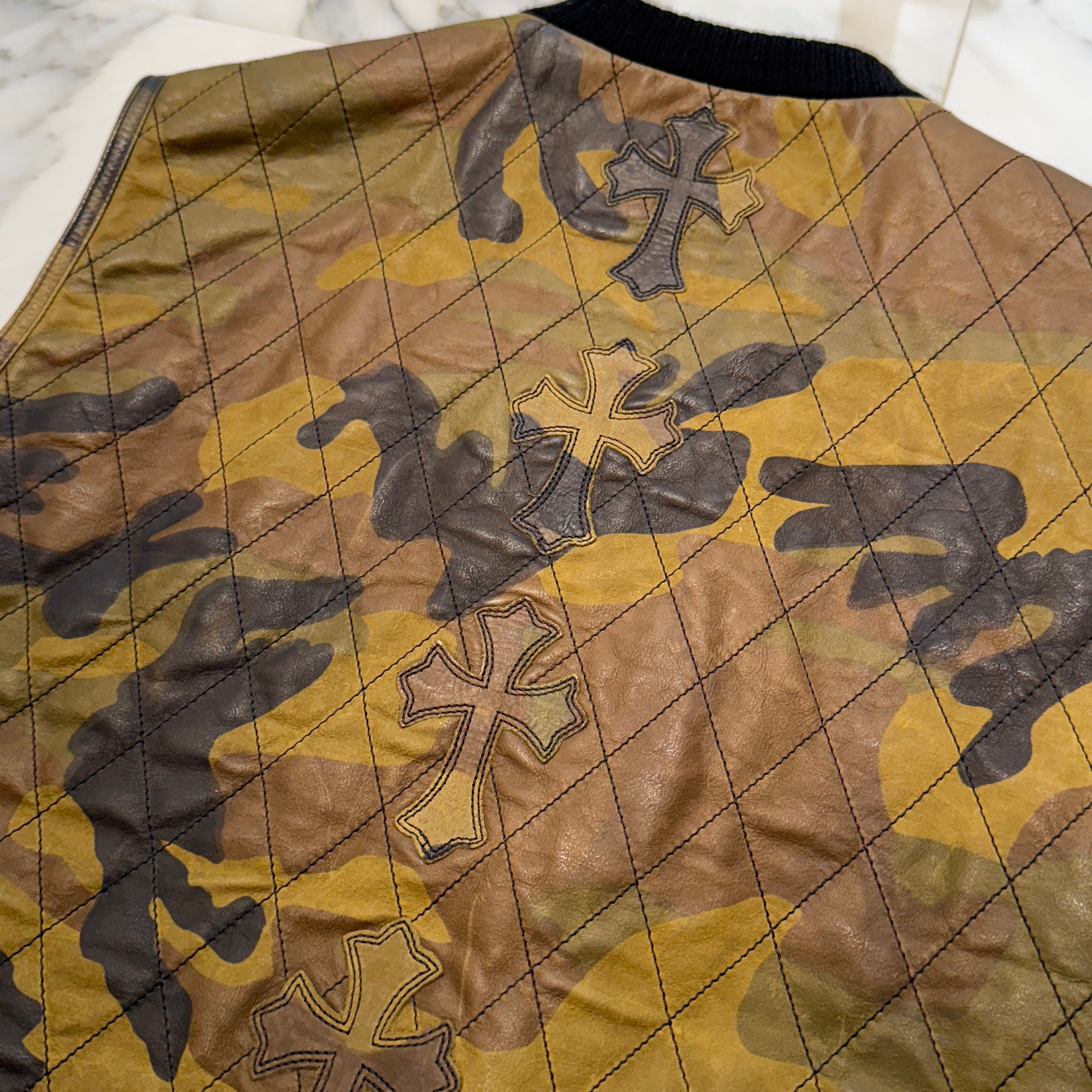 CHROME HEARTS Camouflage Leather Cross Patch DUCK VEST Size S クロムハーツ カモフラージュ レザークロスパッチ ダックベスト サイズS