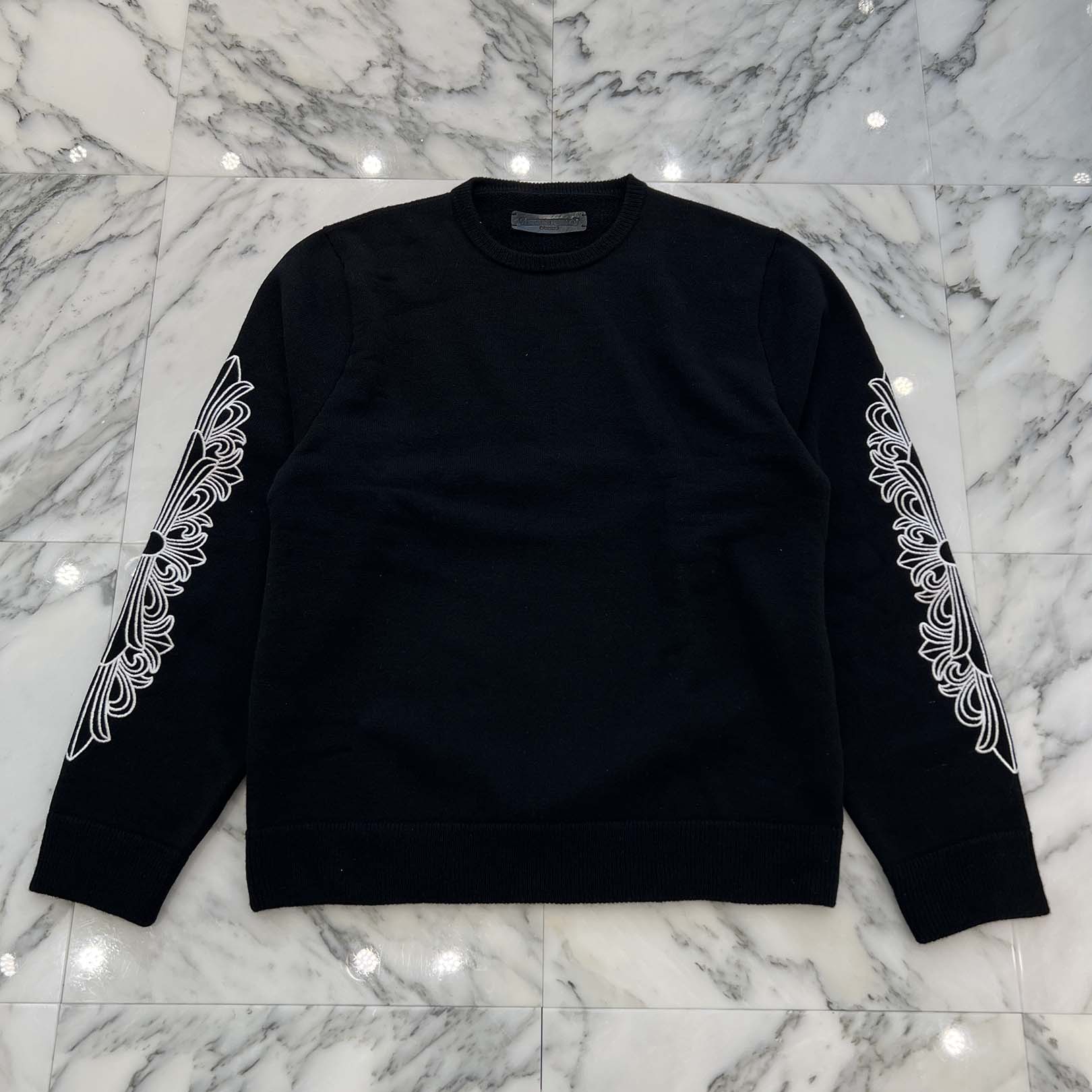 CHROME HEARTS Y NOT Floral Cross Embroidery Crew Neck Cashmere Knit Sweater Size L クロムハーツ ワイノット フローラルクロス刺繍 クルーネック カシミヤニットセーター サイズL