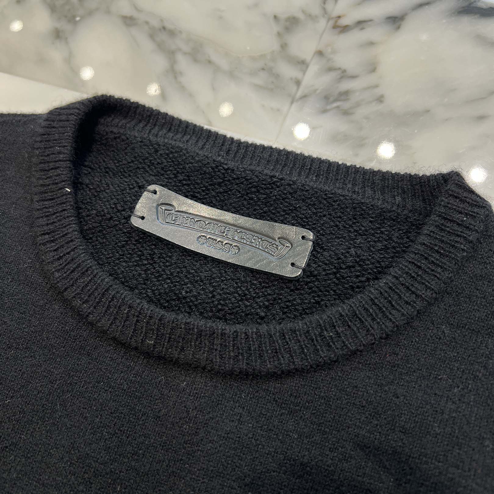 CHROME HEARTS Y NOT Floral Cross Embroidery Crew Neck Cashmere