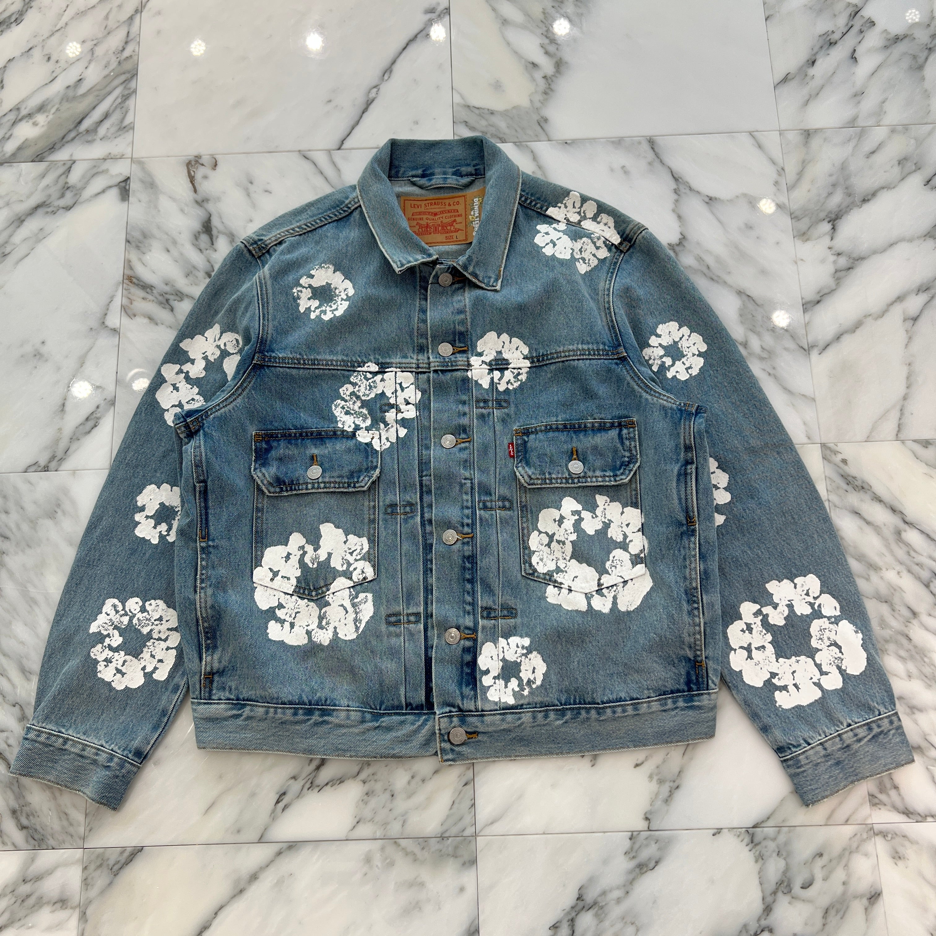 DENIM TEARS × Levi's Cotton Wreath Jeans Denim Jacket CA00342 WPL423 Size L デニムティアーズ × リーバイス コットンリースデニムジャケット サイズL