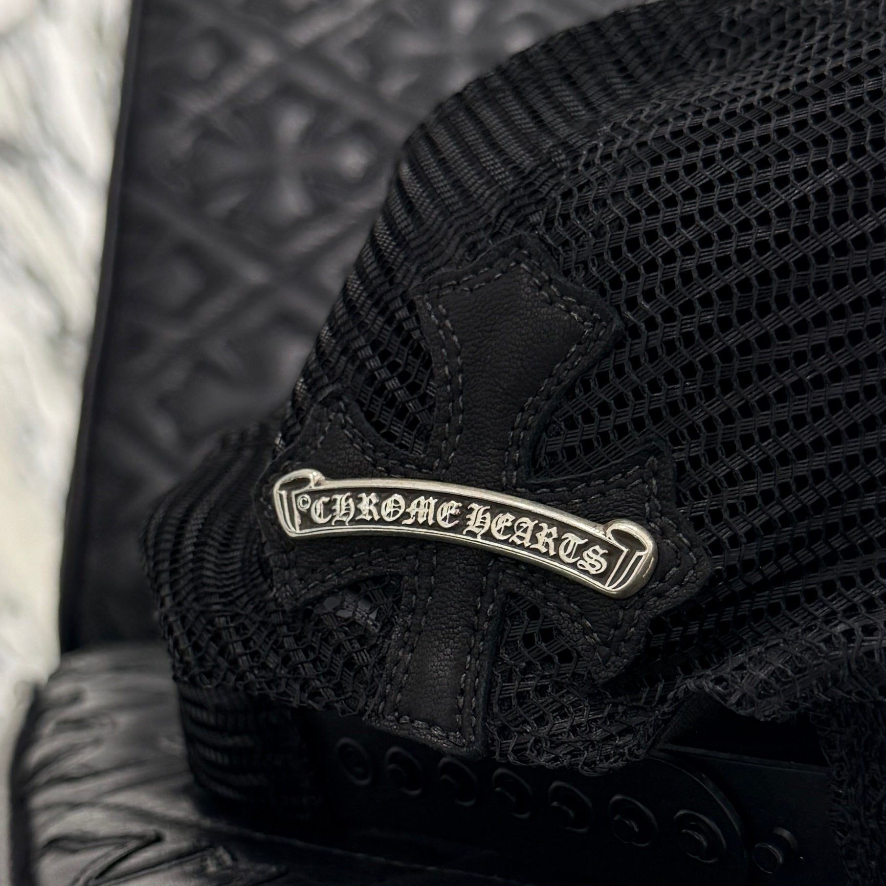 CHROME HEARTS Cemetary Cross Leather Patch Trucker Cap Size ONE SIZE(53-60) クロムハーツ セメタリークロス レザーパッチ トラッカーキャップ サイズONE SIZE(53-60)