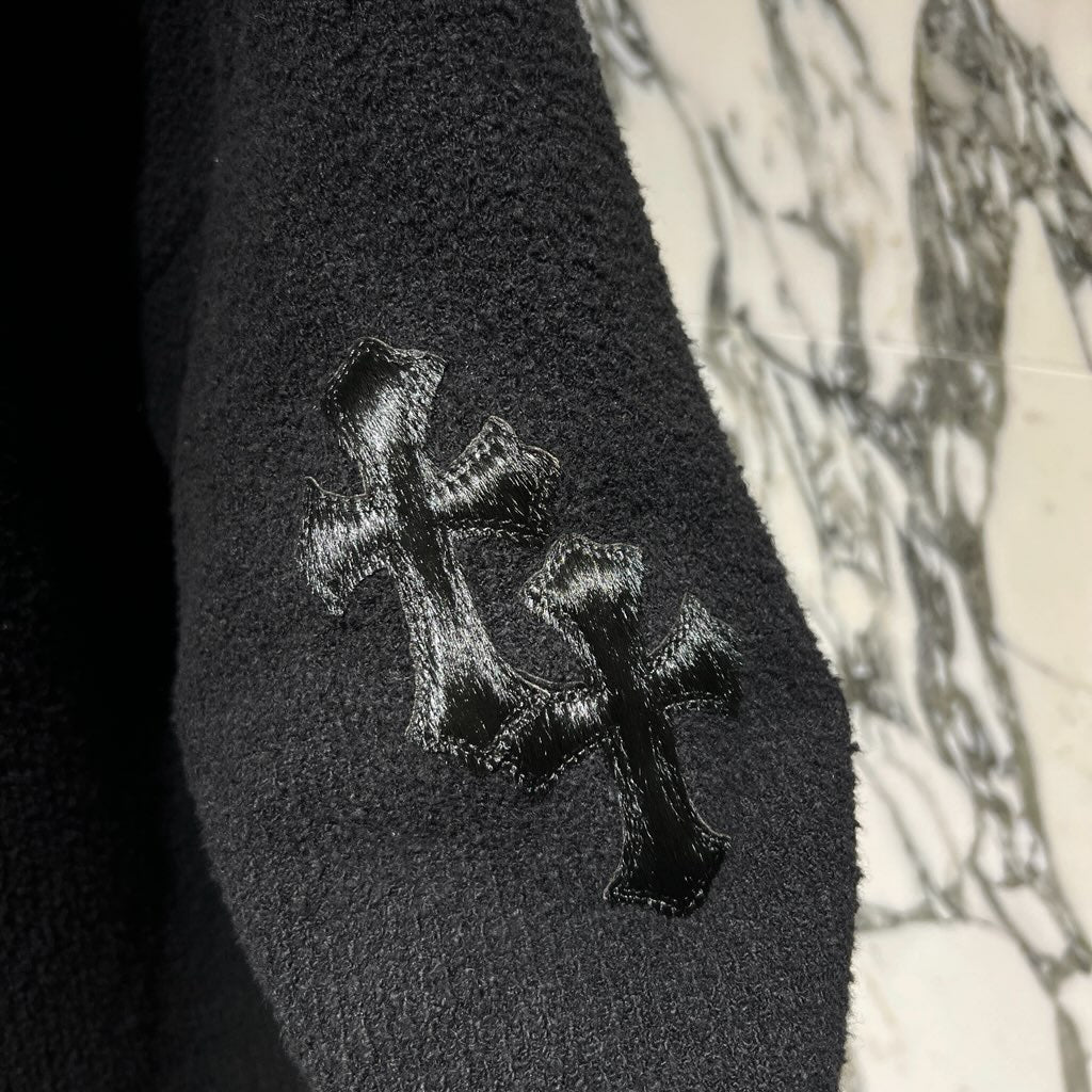 CHROME HEARTS Y NOT Leopard Harako Leather Cross Patch Knit Cardigan Coat Size SML/MED (175/96B) クロムハーツ ワイノット レオパード ハラコ レザークロスパッチ ニット カーディガン コート サイズSML/MED (175/96B)