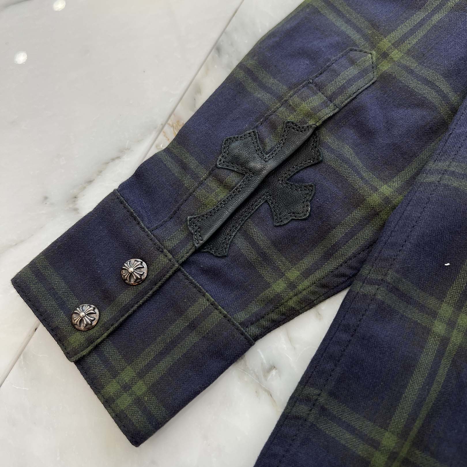 CHROME HEARTS Loose Ends Cross Patch Flannel Check Shirt Size M クロムハーツ ルーズエンド クロスパッチ フランネルチェックシャツ サイズM