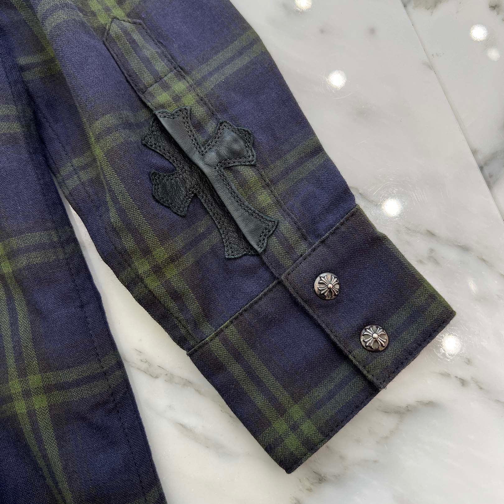 CHROME HEARTS Loose Ends Cross Patch Flannel Check Shirt Size M クロムハーツ ルーズエンド クロスパッチ フランネルチェックシャツ サイズM