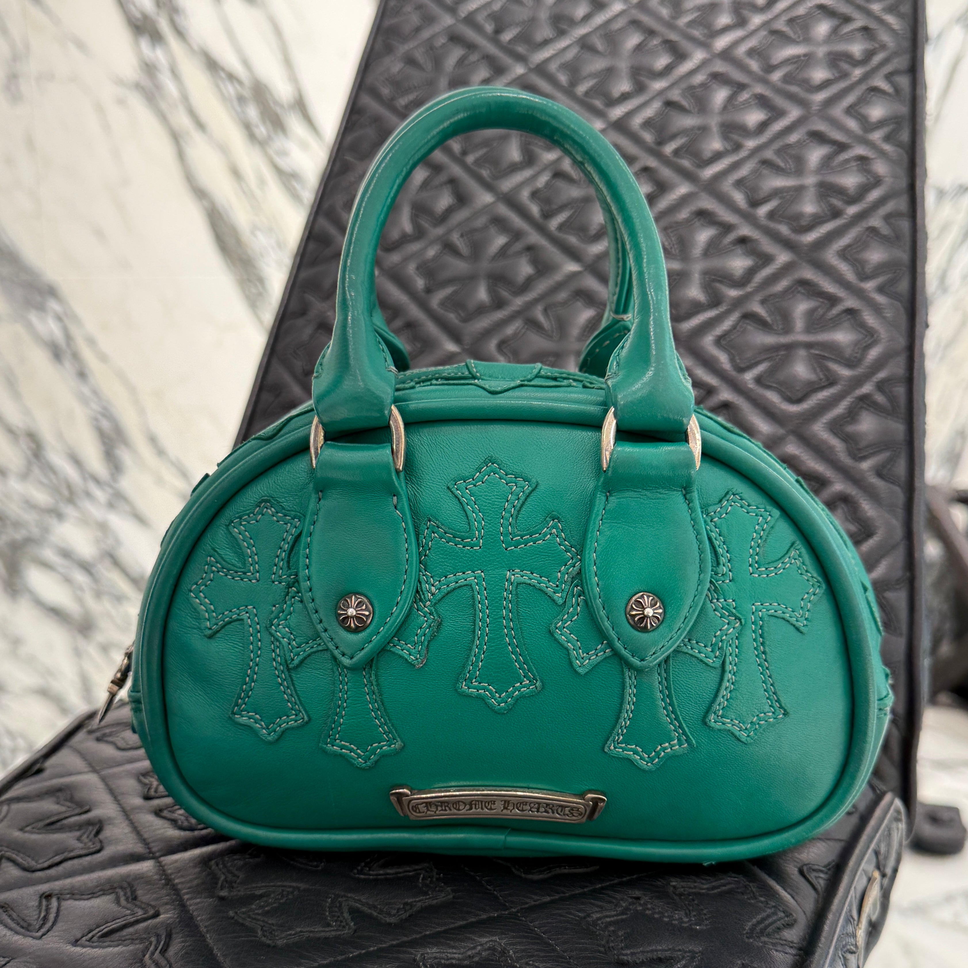 CHROME HEARTS Tiny GYM Cemetery Cross Patch Hand Bag クロムハーツ タイニージム セメタリークロスパッチ ハンドバッグ