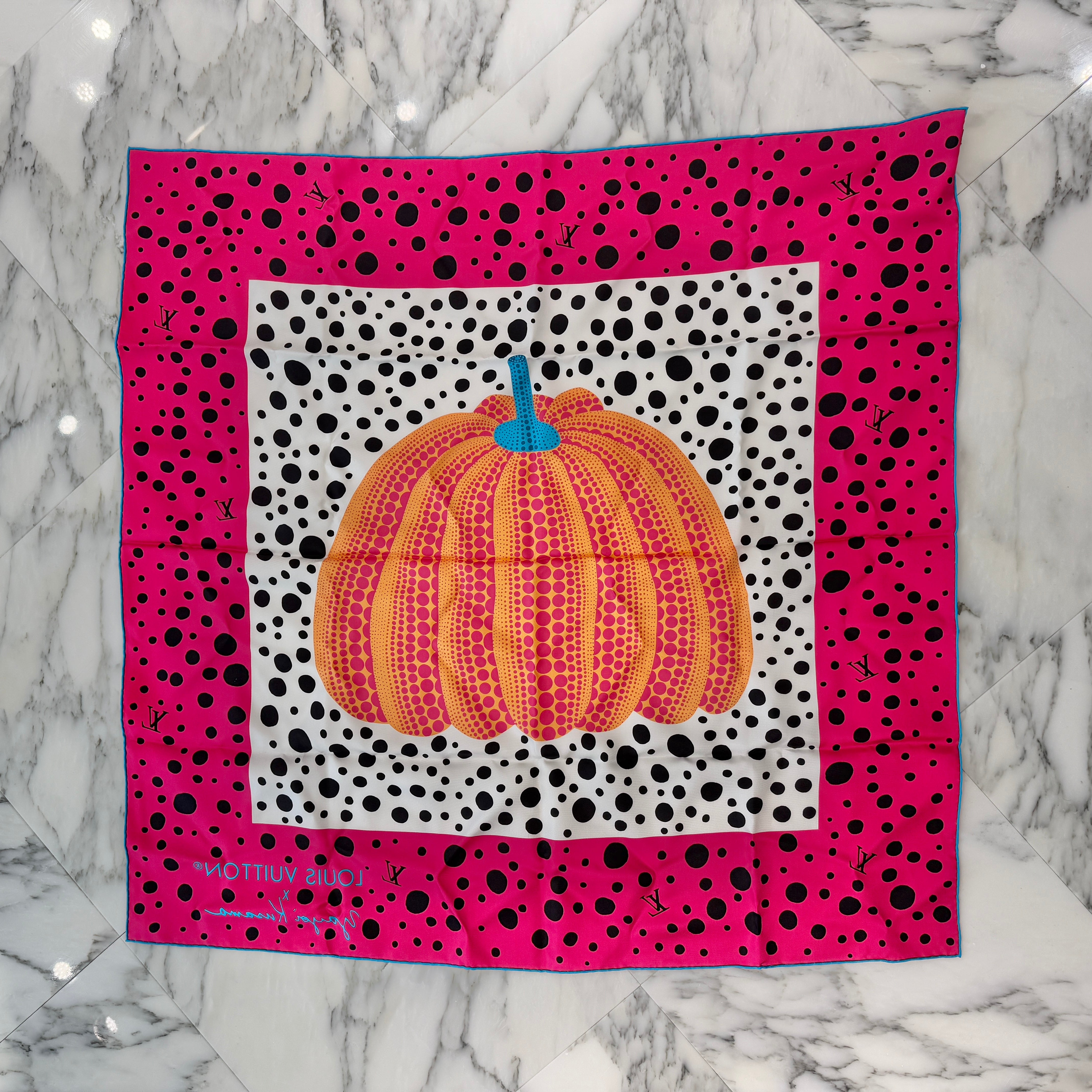 LOUIS VUITTON×草間彌生 2023SS Kare90 Pumpkin Pink Scarf Silk M78394 ルイヴィトン×草間彌生 カレ90・パンプキン ピンク スカーフ