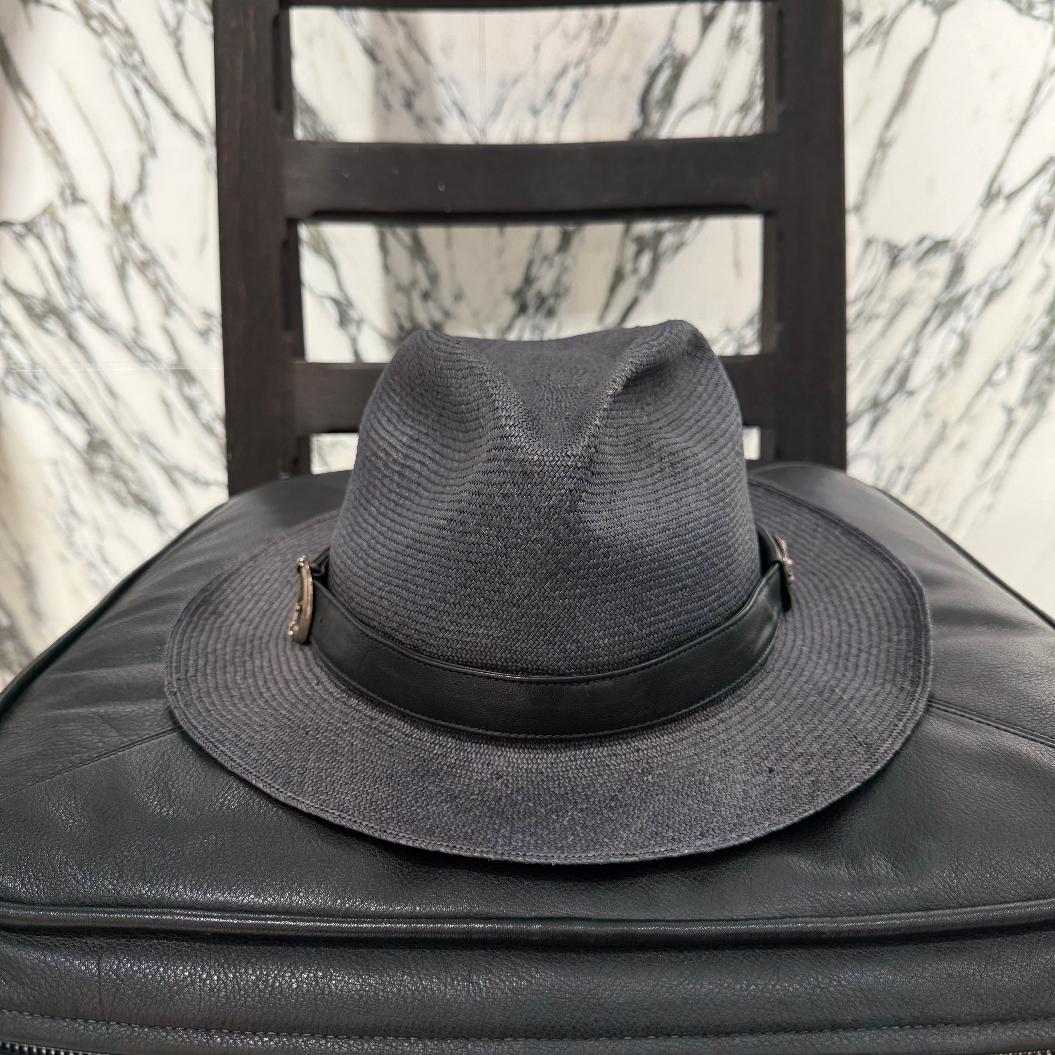 CHROME HEARTS Oval Cross Gunslinger Leather Belt Fedora Hat Size L(60.5cm) クロムハーツ オーバルクロス ガンスリンガー レザーベルト フェドラハット サイズL(60.5cm)