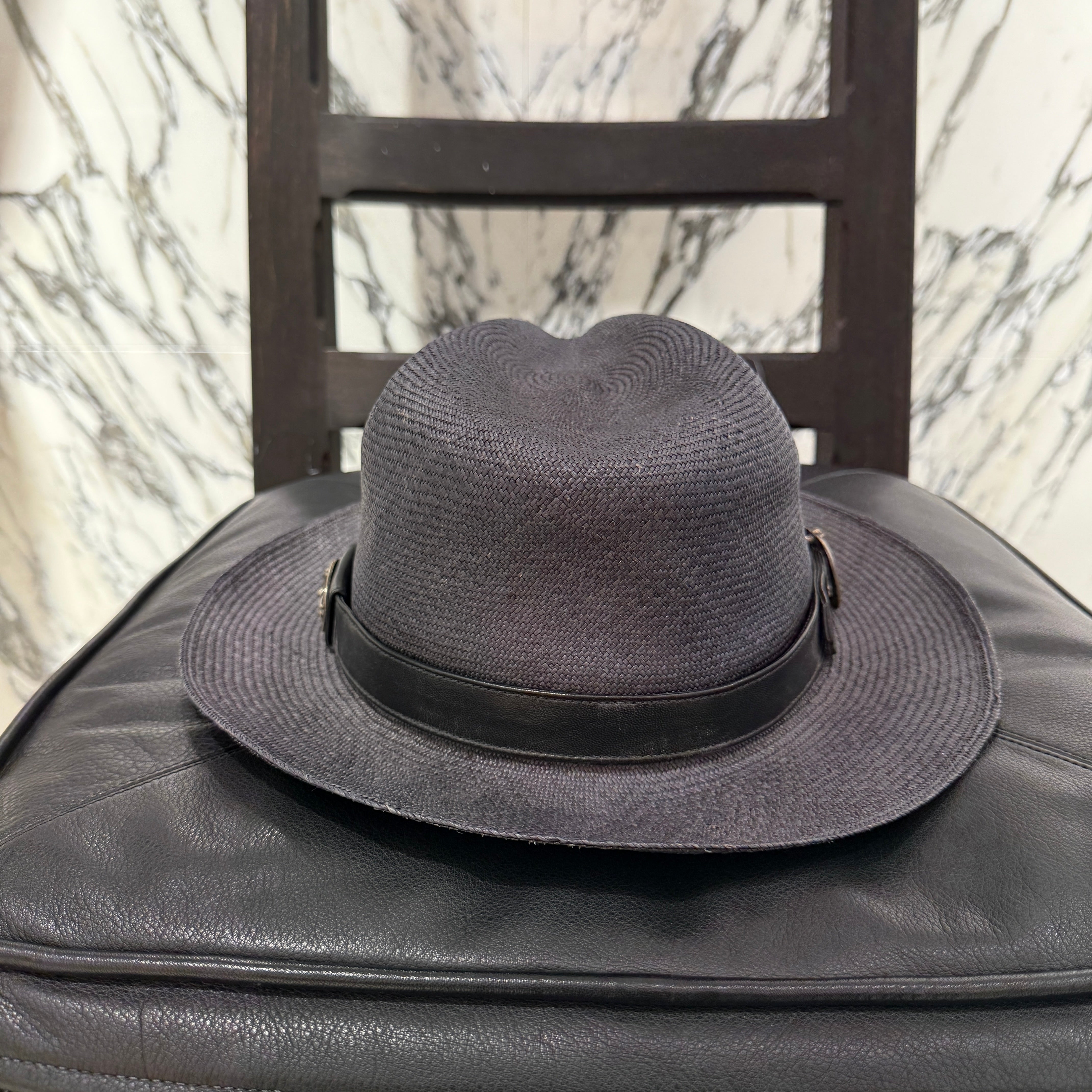 CHROME HEARTS Oval Cross Gunslinger Leather Belt Fedora Hat Size L(60.5cm) クロムハーツ オーバルクロス ガンスリンガー レザーベルト フェドラハット サイズL(60.5cm)