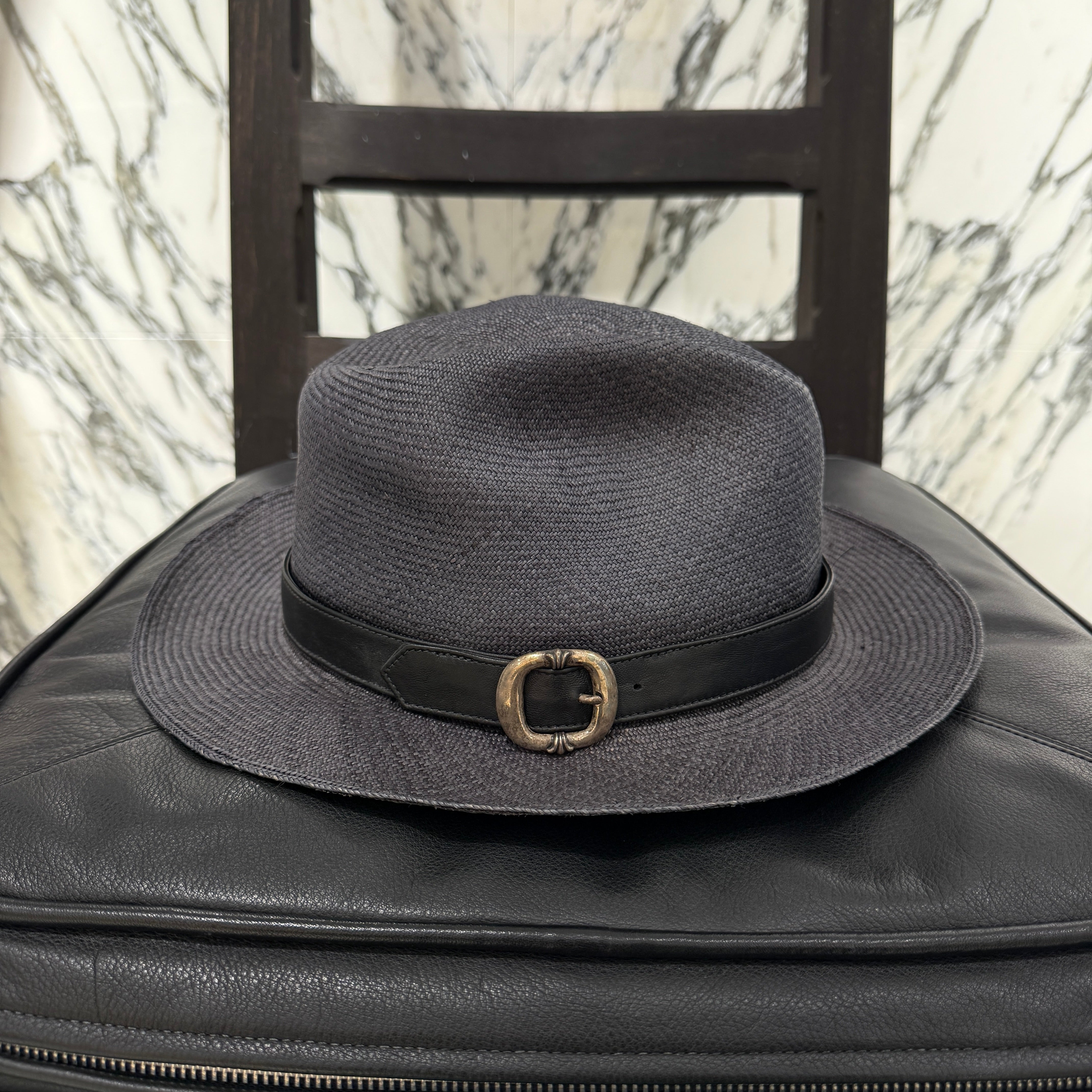 CHROME HEARTS Oval Cross Gunslinger Leather Belt Fedora Hat Size L(60.5cm) クロムハーツ オーバルクロス ガンスリンガー レザーベルト フェドラハット サイズL(60.5cm)