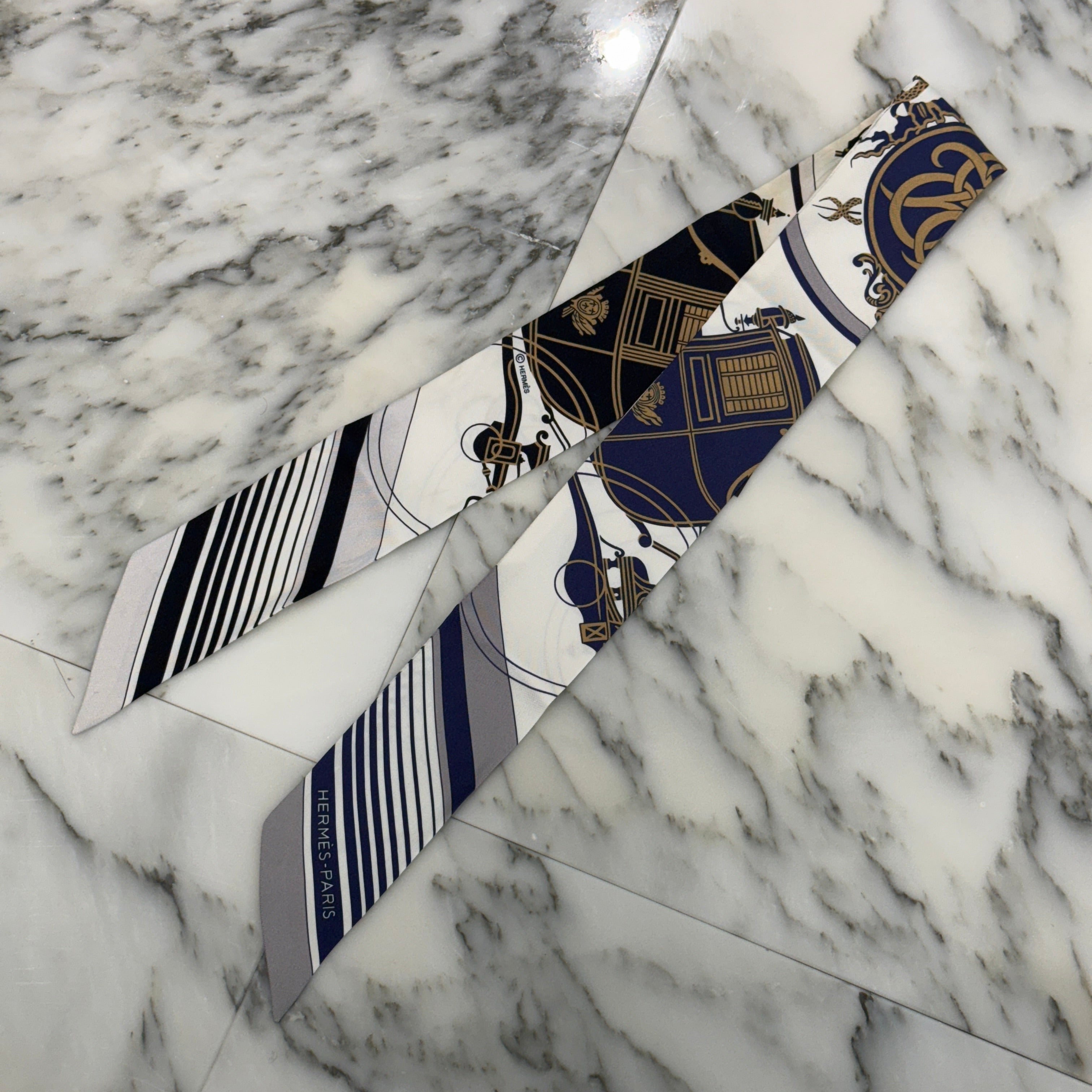 HERMES Exlibris Twilly Silk Scarf エルメス エクスリブリス ツイリー シルクスカーフ