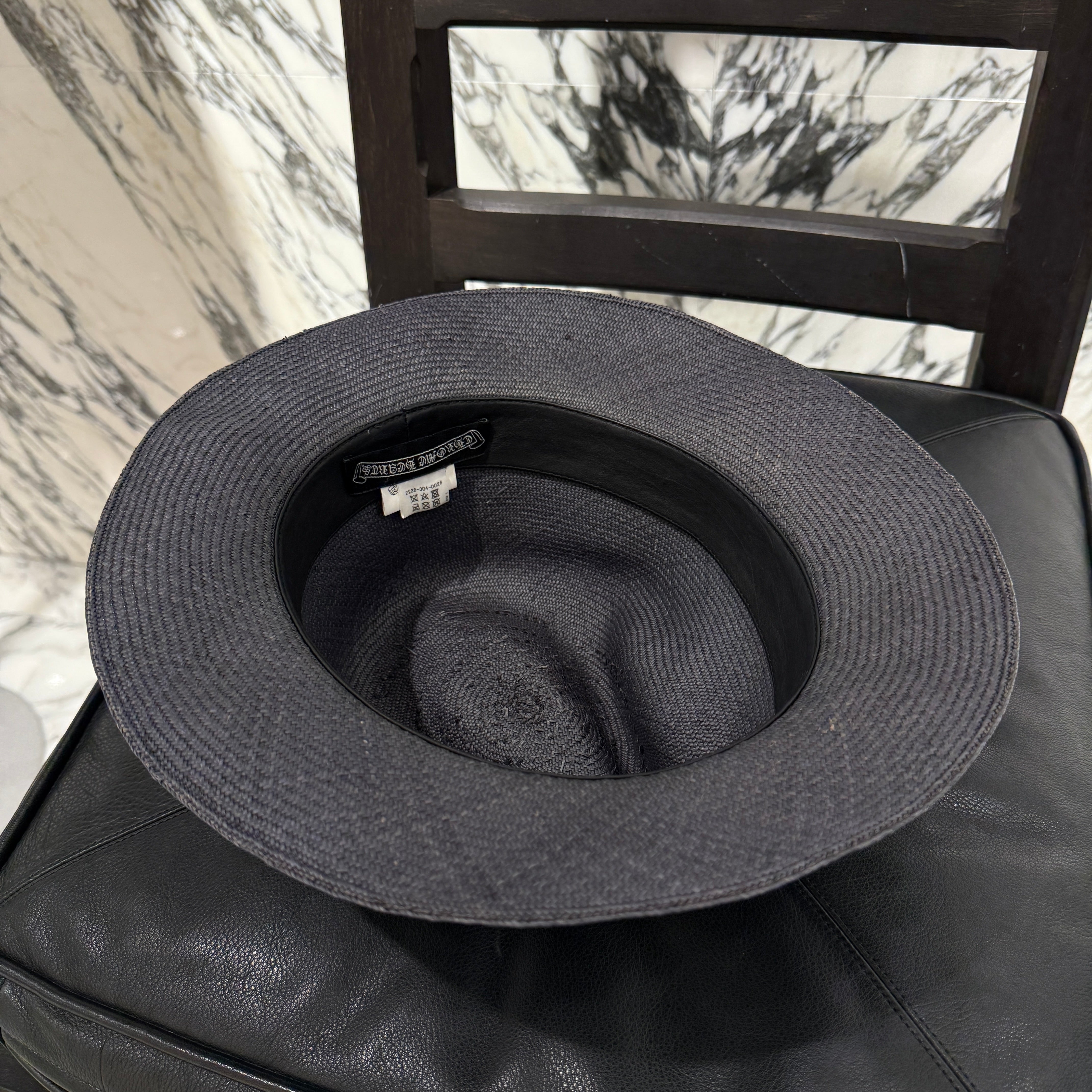 CHROME HEARTS Oval Cross Gunslinger Leather Belt Fedora Hat Size L(60.5cm) クロムハーツ オーバルクロス ガンスリンガー レザーベルト フェドラハット サイズL(60.5cm)