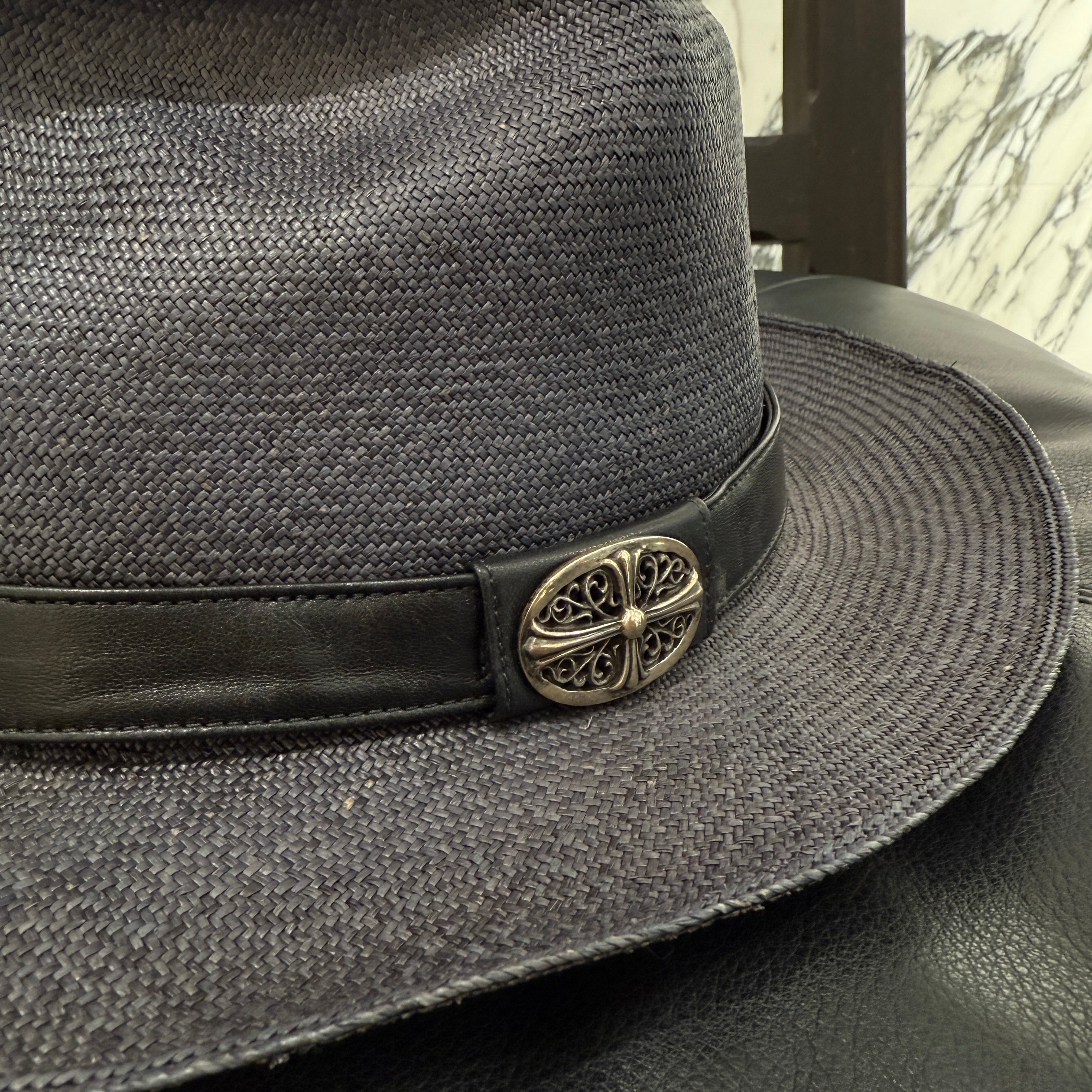 CHROME HEARTS Oval Cross Gunslinger Leather Belt Fedora Hat Size L(60.5cm) クロムハーツ オーバルクロス ガンスリンガー レザーベルト フェドラハット サイズL(60.5cm)