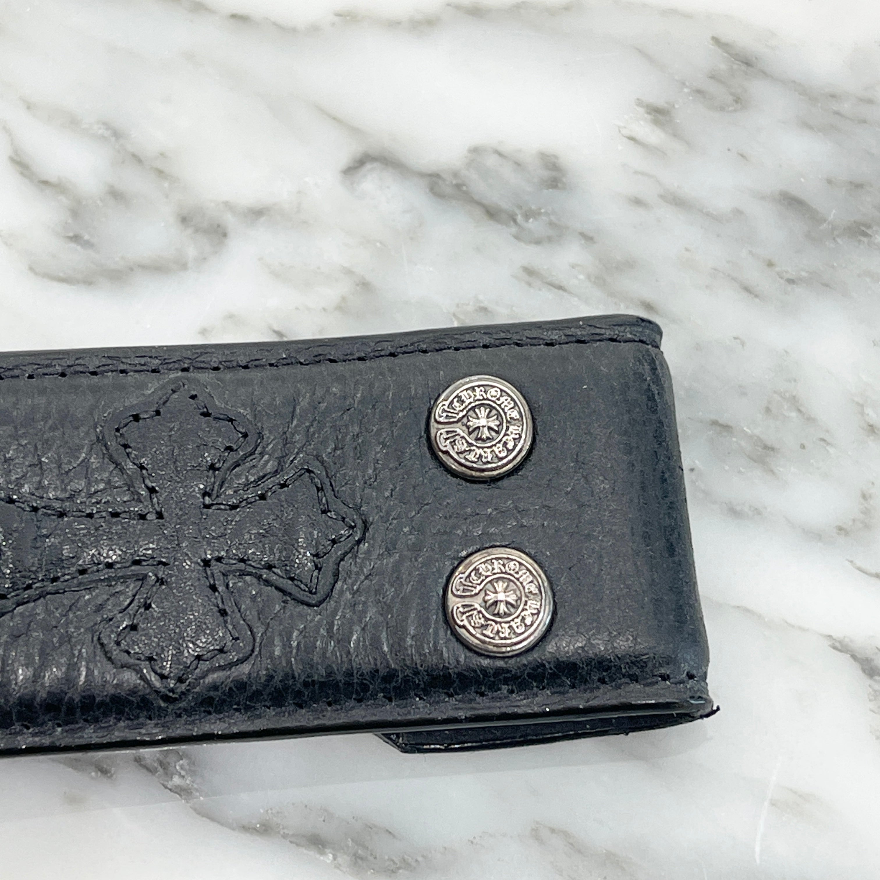 CHROME HEARTS 1.5 STRAP Cemetery Cross Leather Patch Belt Size 36 クロムハーツ 1.5ストラップ セメタリークロス レザーパッチ ベルト サイズ36