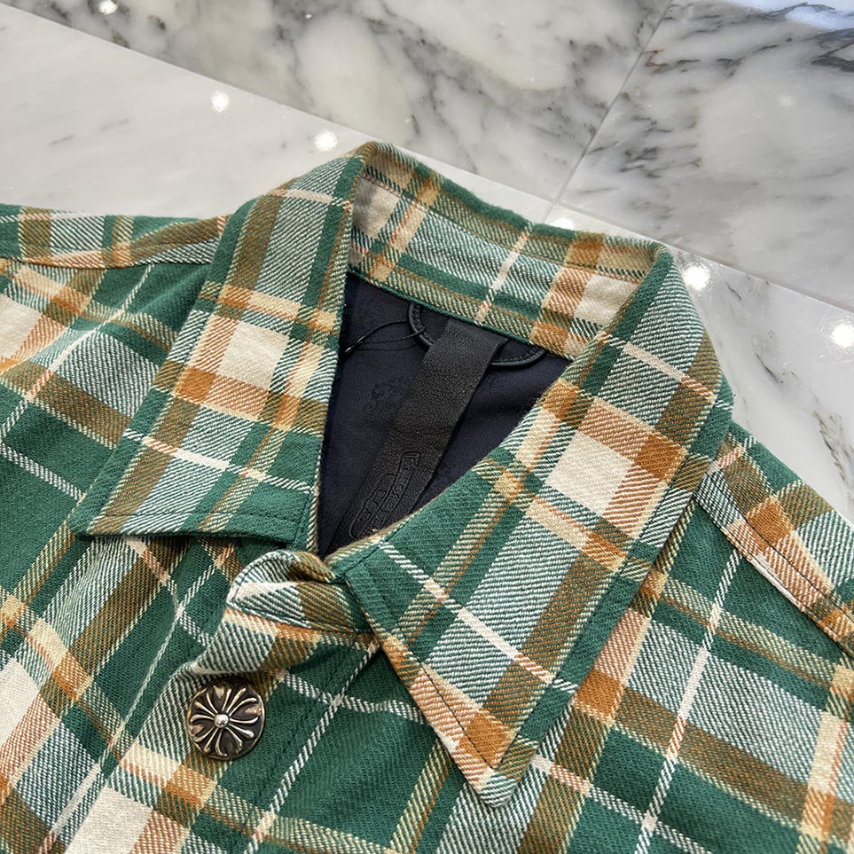 CHROME HEARTS × MATTY BOY Chomper Leather Patch Flannel Check Short Sleeve Shirt Size M クロムハーツ×マティボーイ チョンパーレザーパッチ フランネルチェック ショートスリーブシャツ サイズM