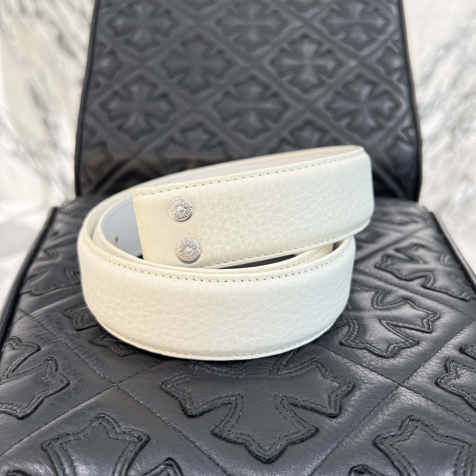 CHROME HEARTS 1.5 STRAP Horseshoe Rivet Leather Belt Size 32 クロムハーツ 1.5ストラップ ホースシューリベット レザーベルト サイズ32