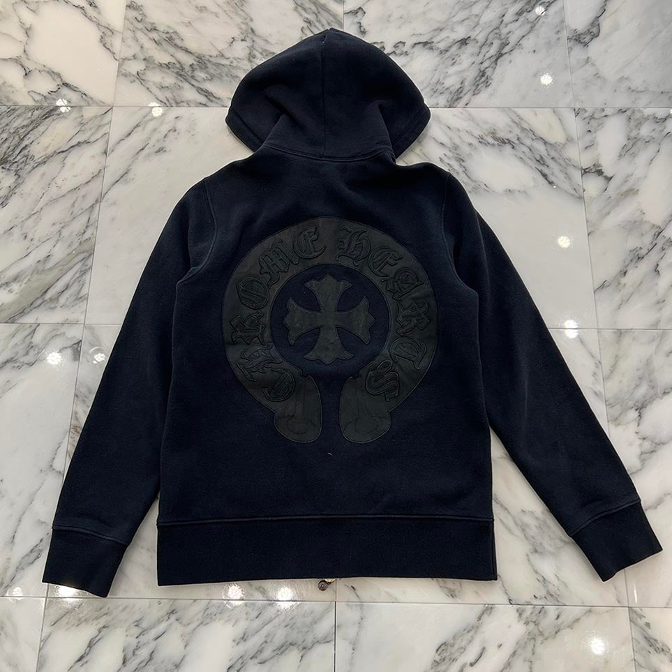 CHROME HEARTS Y NOT Leather Horseshoe Patch Zip Up Hoodie Size M 