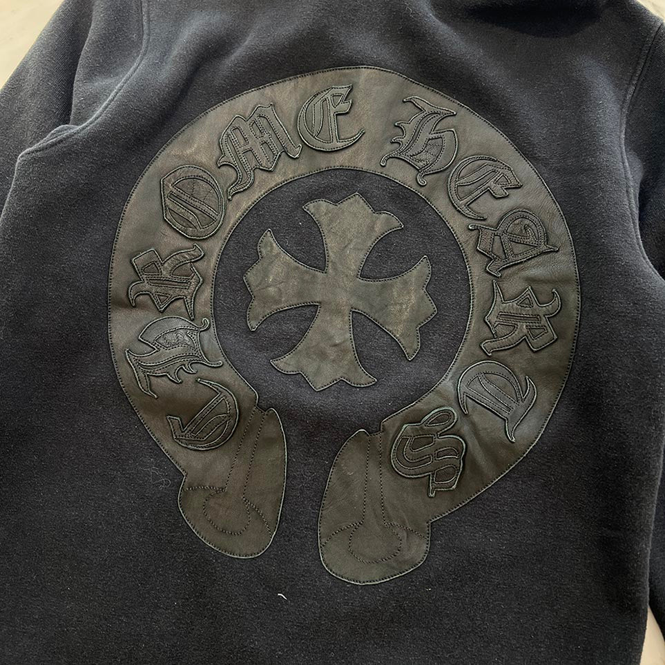CHROME HEARTS Y NOT Leather Horseshoe Patch Zip Up Hoodie Size M クロムハーツ ワイノット レザーホースシューパッチ ジップアップフーディ サイズM