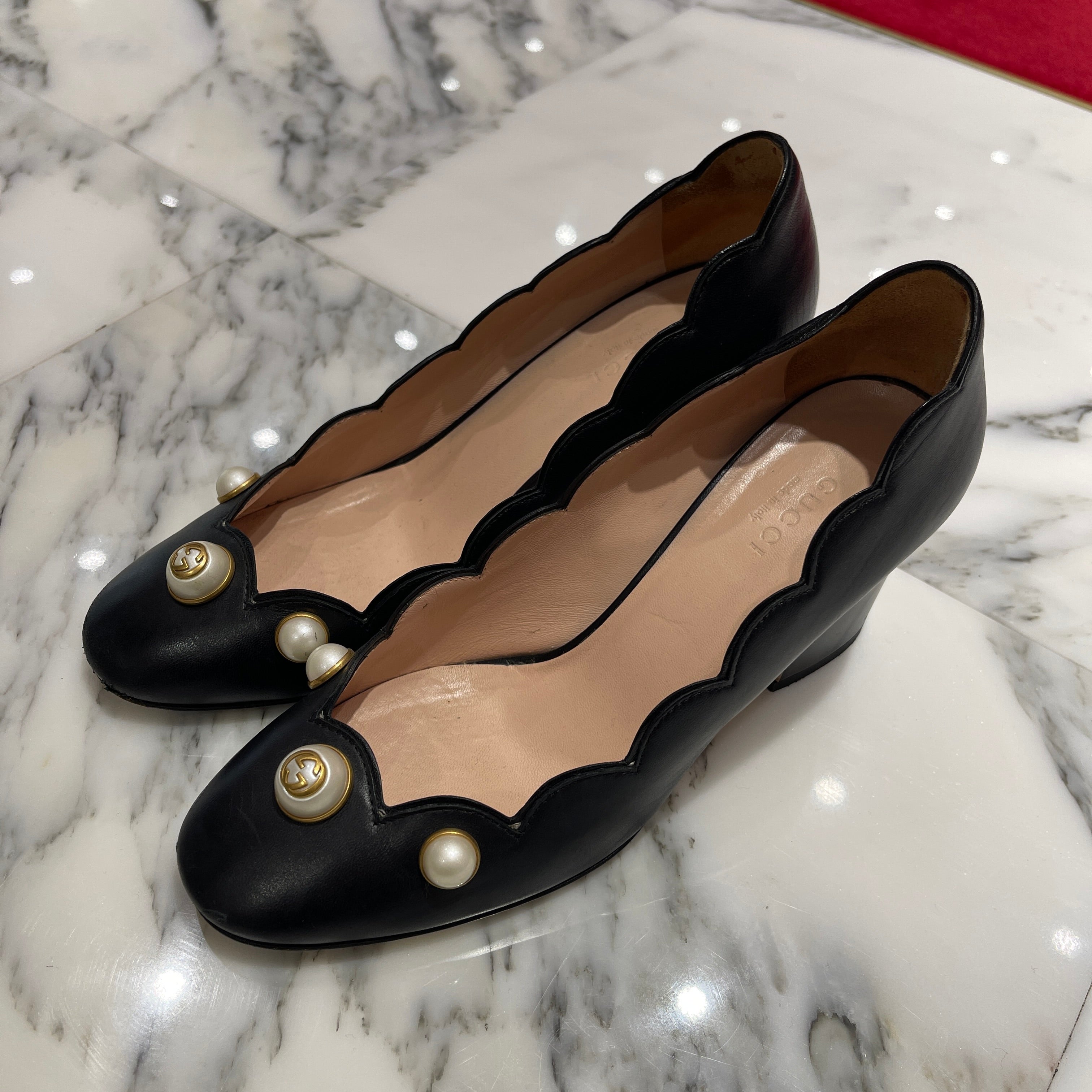 GUCCI Fake Pearl Leather Pumps 565856 Size 36 グッチ フェイクパール レザーパンプス サイズ36