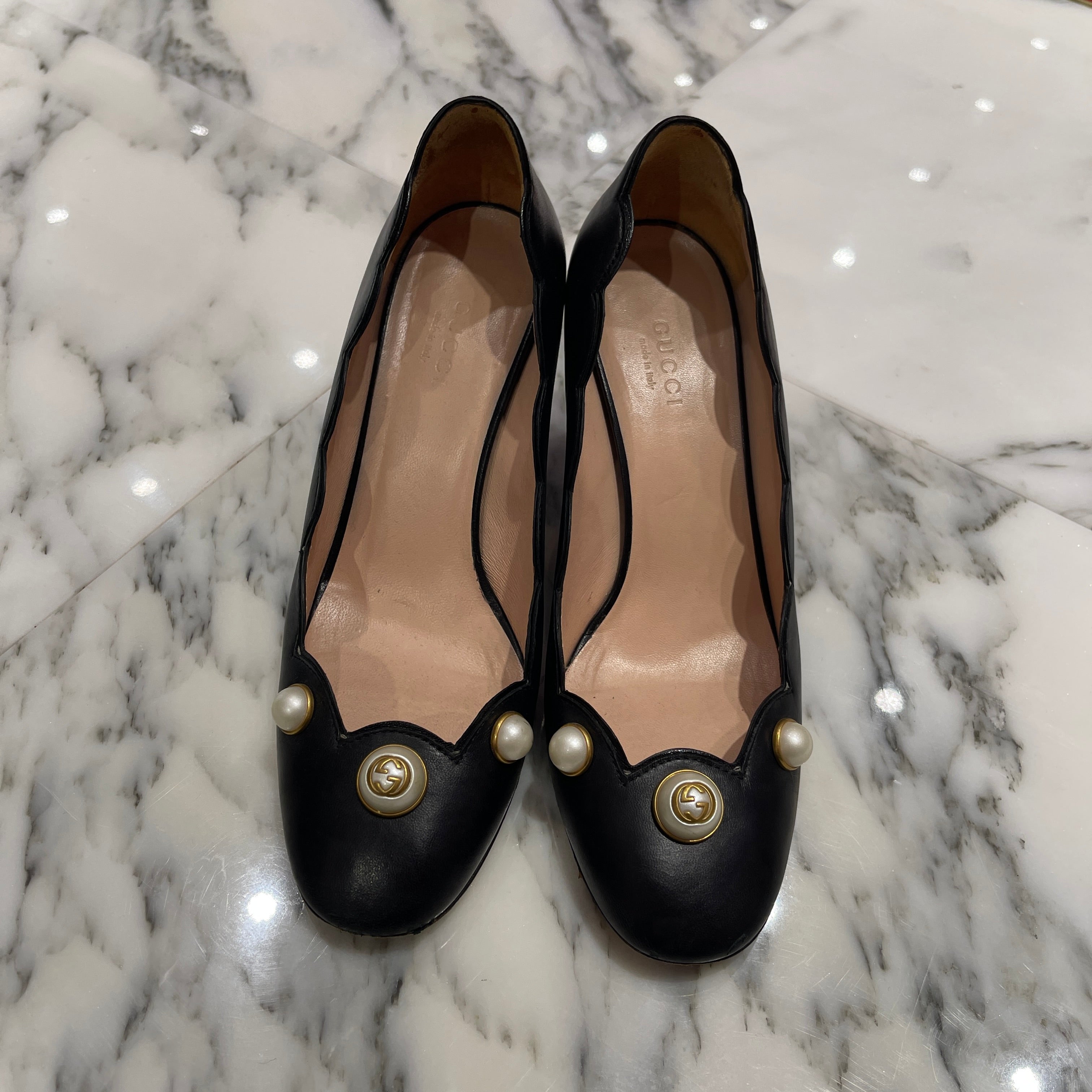 GUCCI Fake Pearl Leather Pumps 565856 Size 36 グッチ フェイクパール レザーパンプス サイズ36