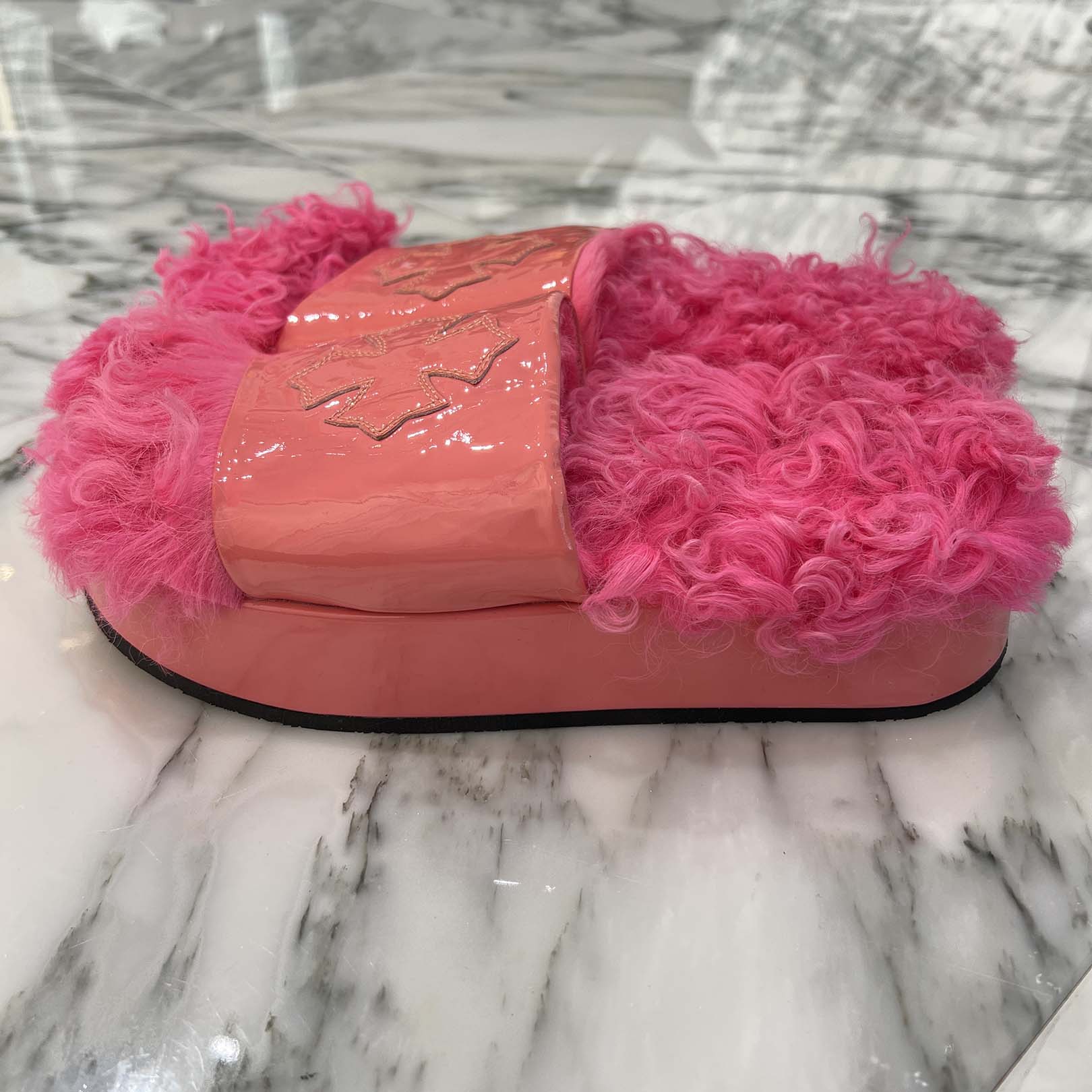 CHROME HEARTS ONLINE Limited Patent Leather Cross Patch Fur Sandals Size 40 クロムハーツ オンライン限定 パテントレザークロスパッチ ファーサンダル サイズ40